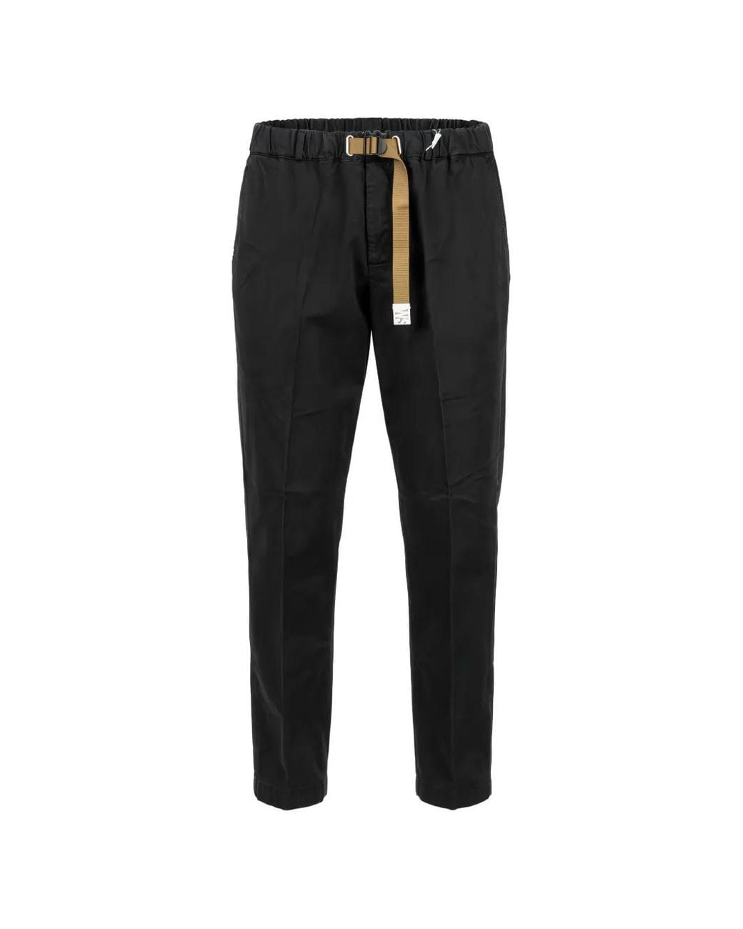 White Sand Black Belted Tapered-Leg Trousers for men