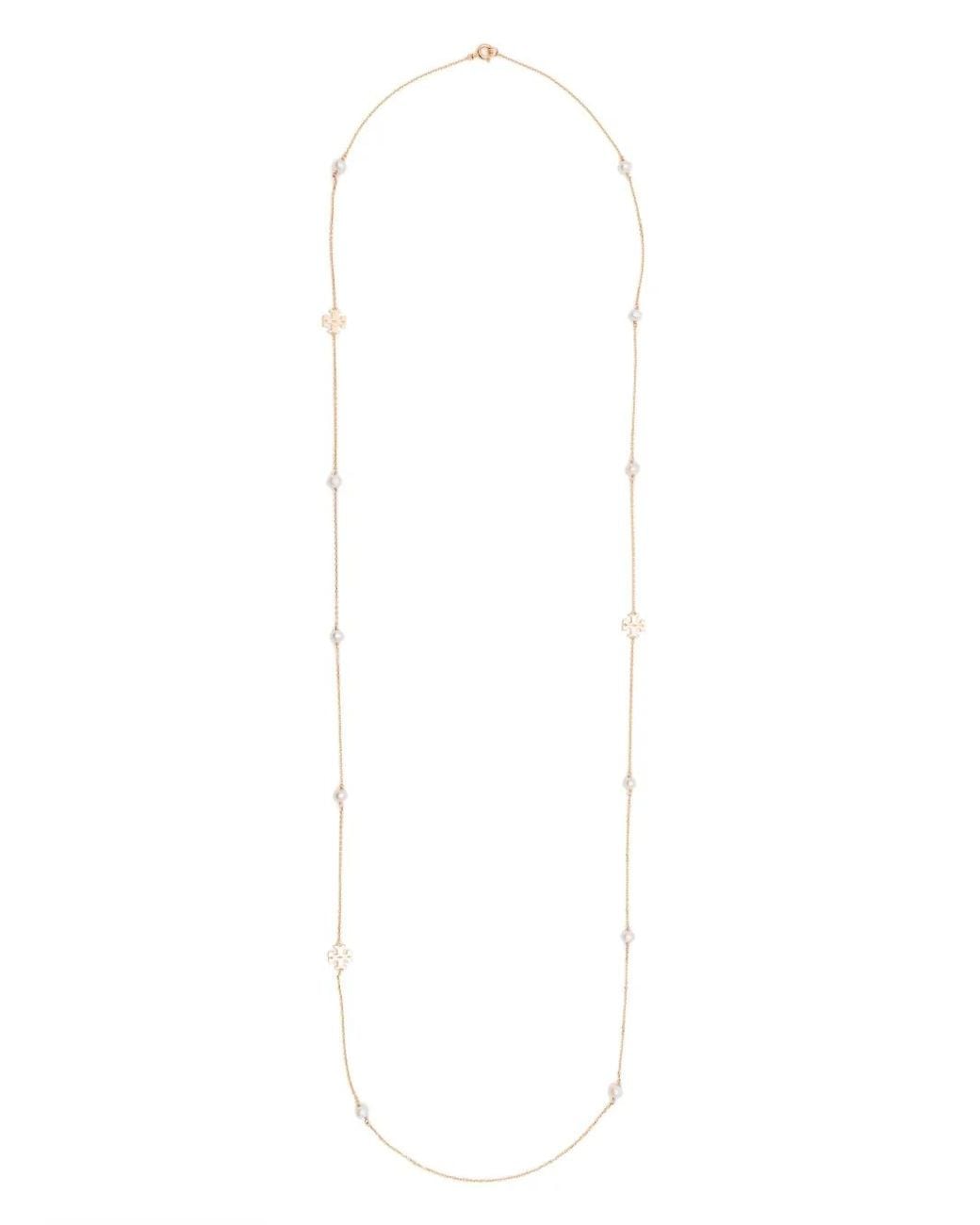 Tory Burch White Moondance Long Pearl Necklace