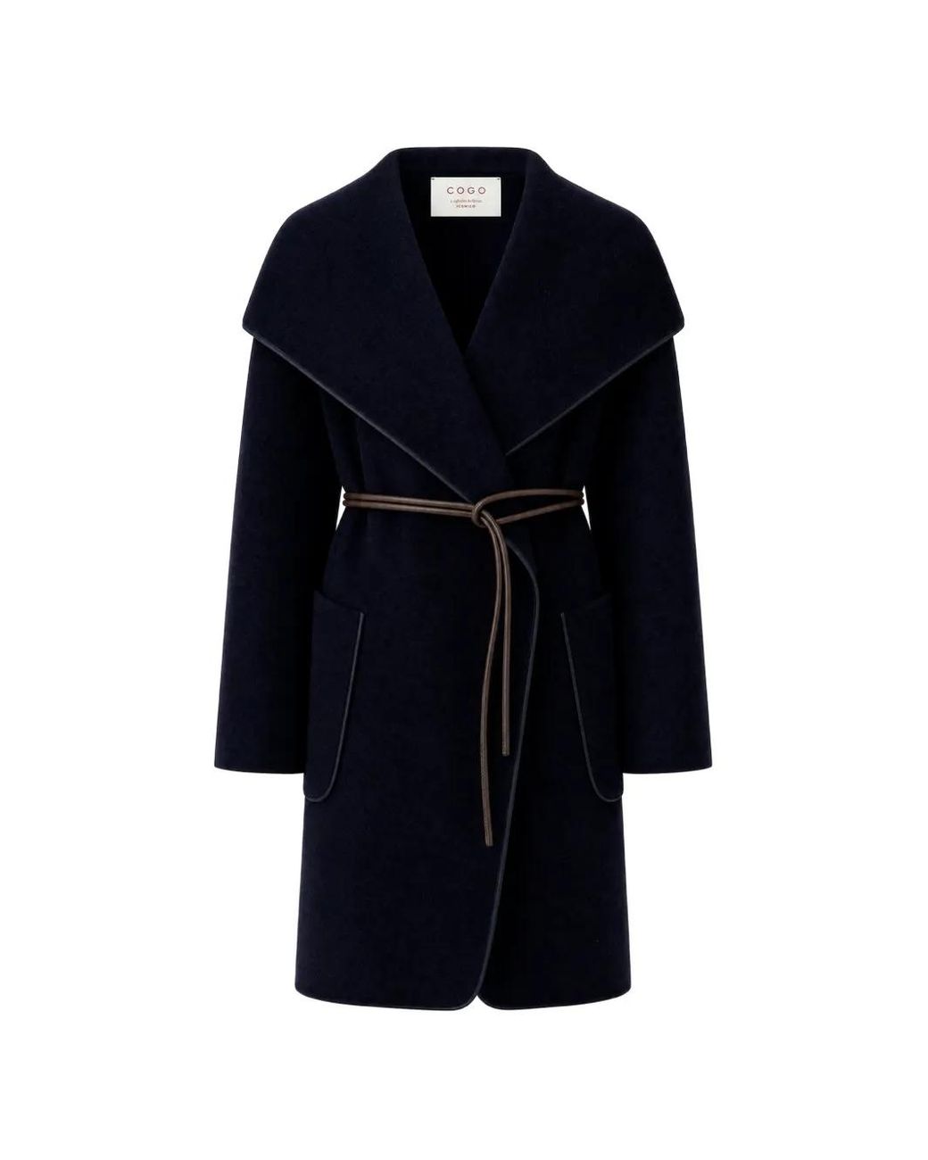 Co.Go Blue Belted Shawl-Lapel Coat