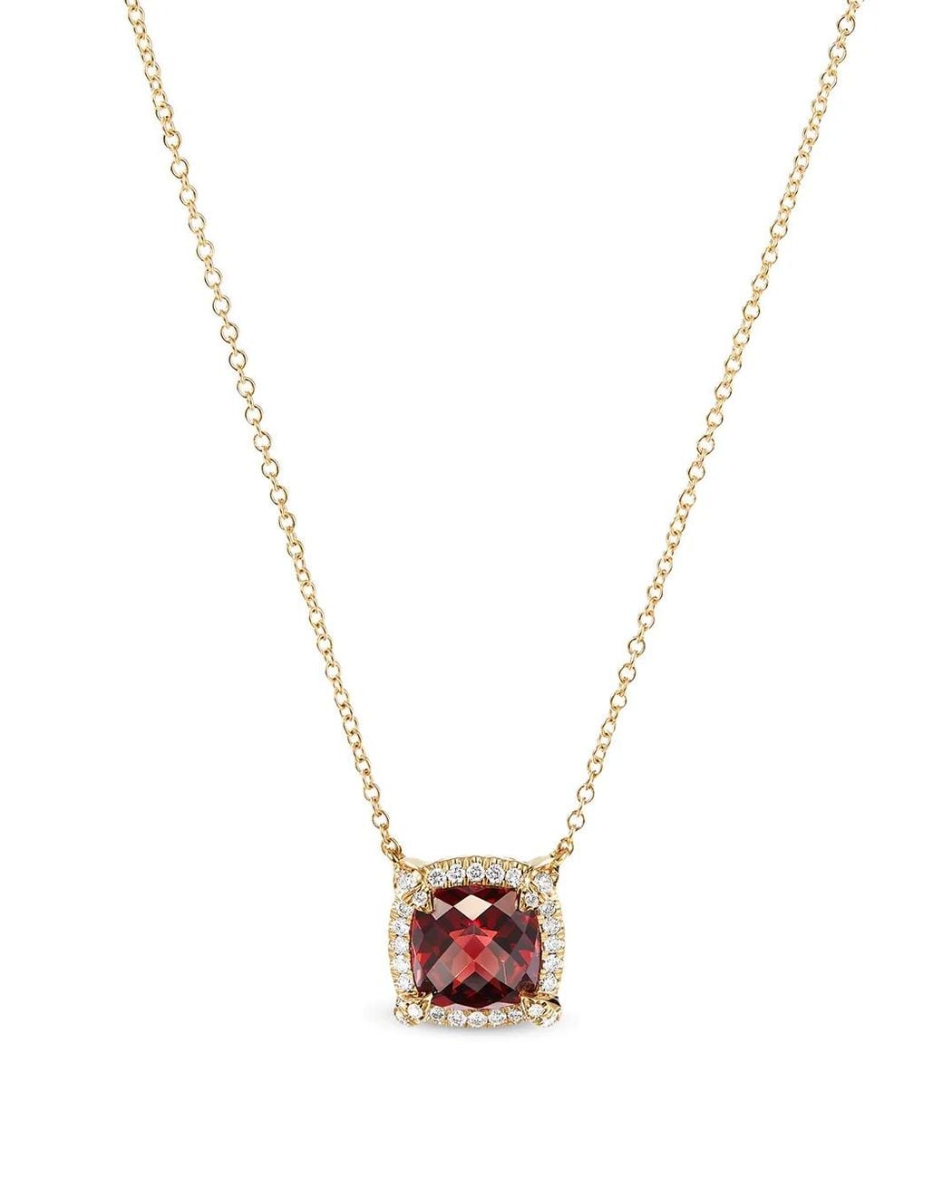 David Yurman White 18Kt Petite Chatelaine Pavé Diamond And Garnet Pendant Necklace