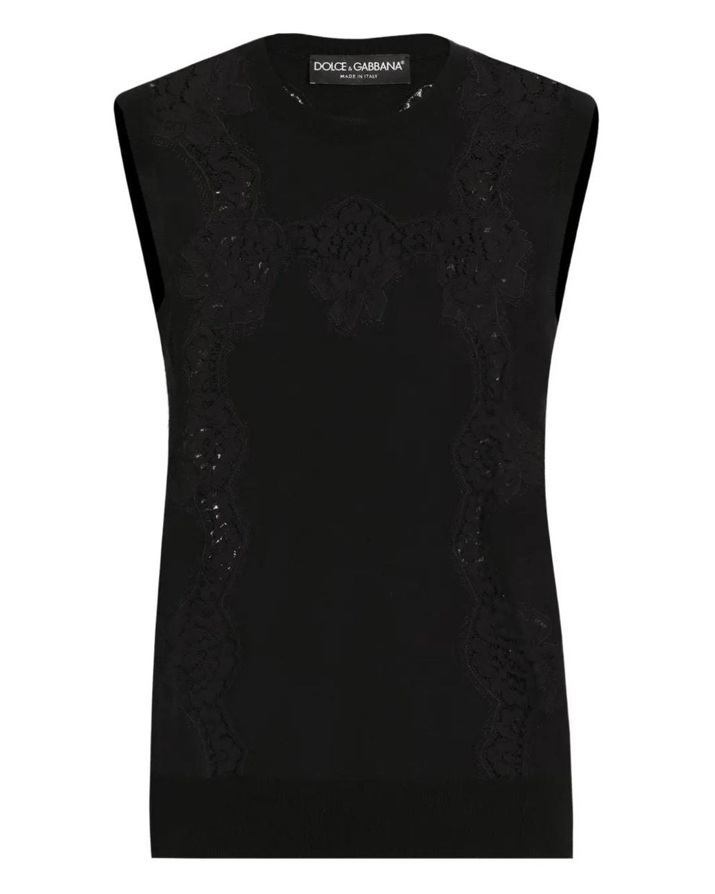 Dolce & Gabbana Black Lace-Panel Sleeveless Top