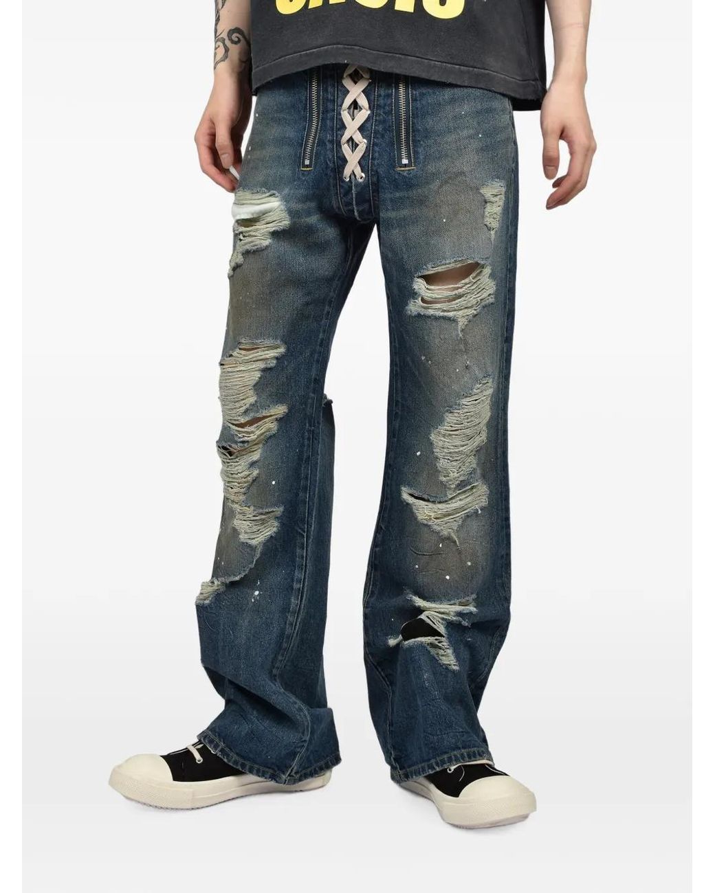 JUN/NAKAYAMA Blue Distressed Wide-Leg Jeans for men