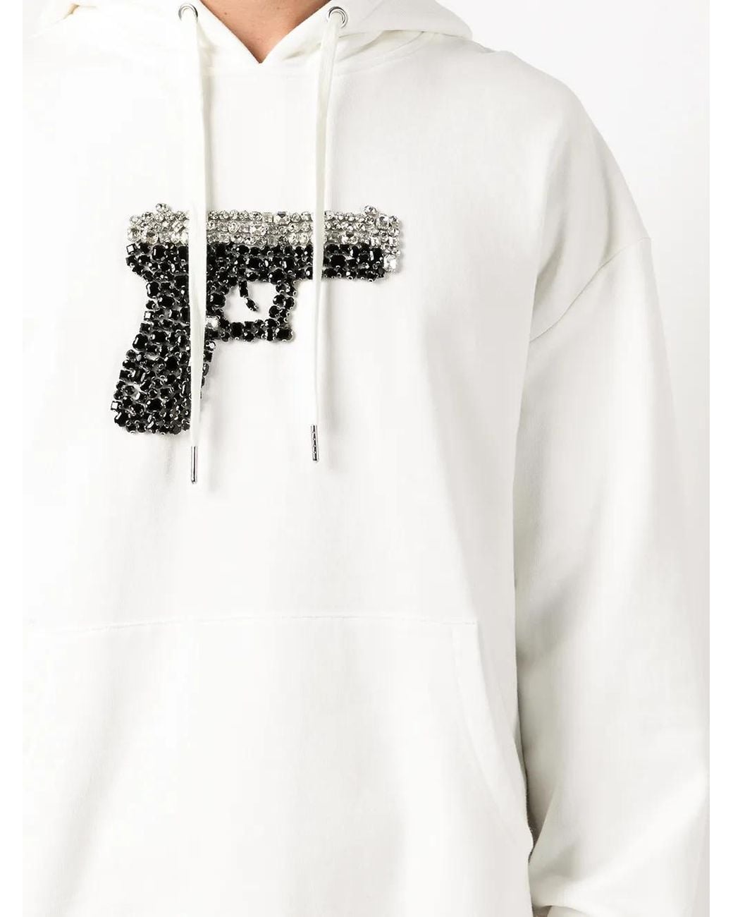 God's Masterful Children White Triggered Crystal-Embellished Hoodie for men