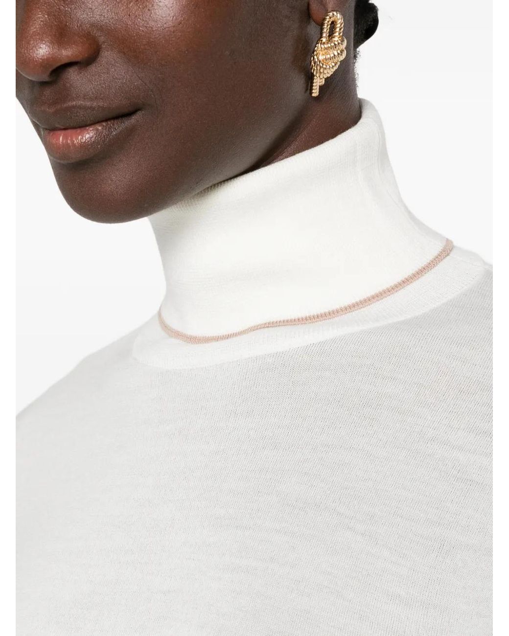 Eleventy White Roll-Neck Wool Sweater