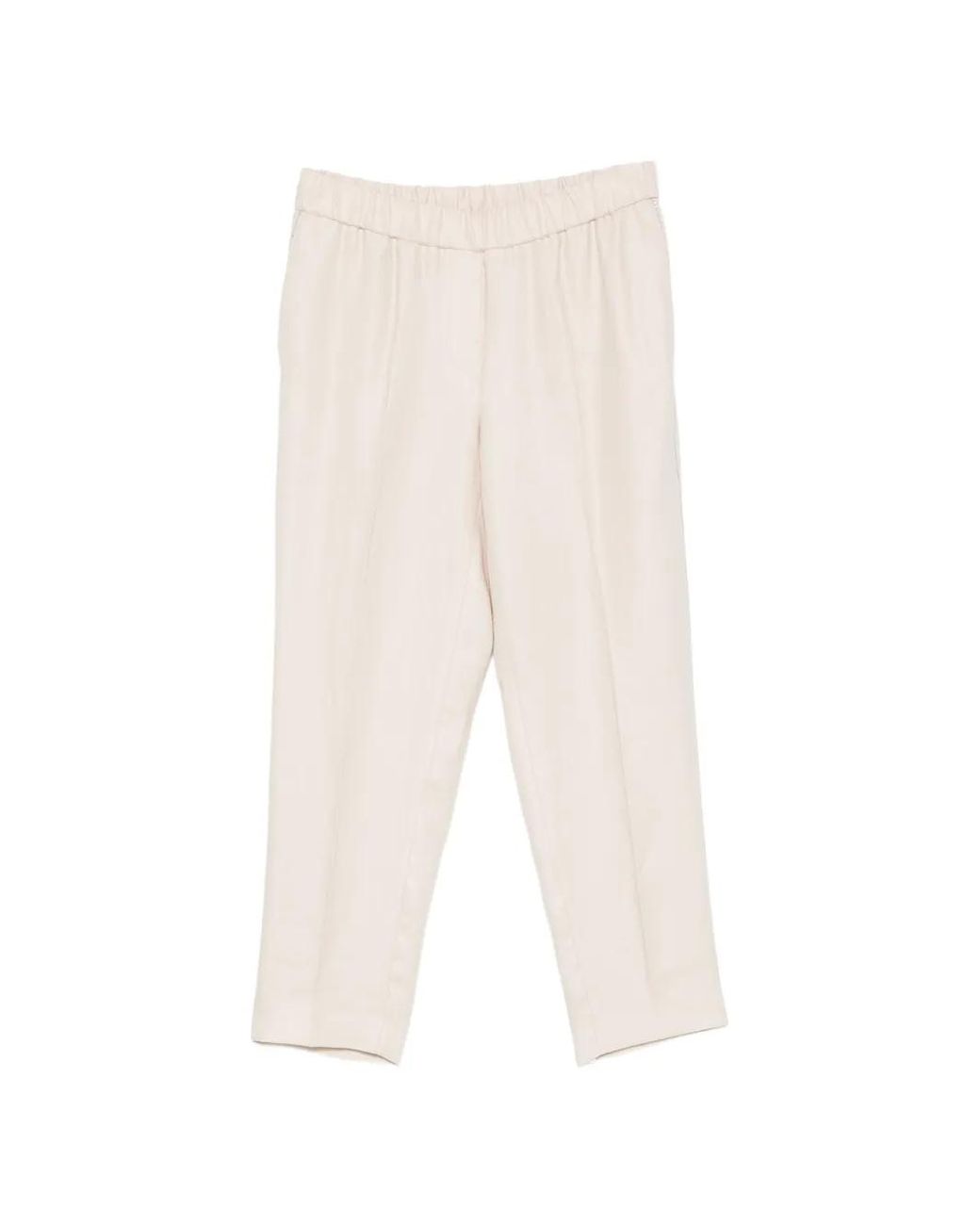 Peserico White Elasticated-Waistband Pressed-Crease Trousers