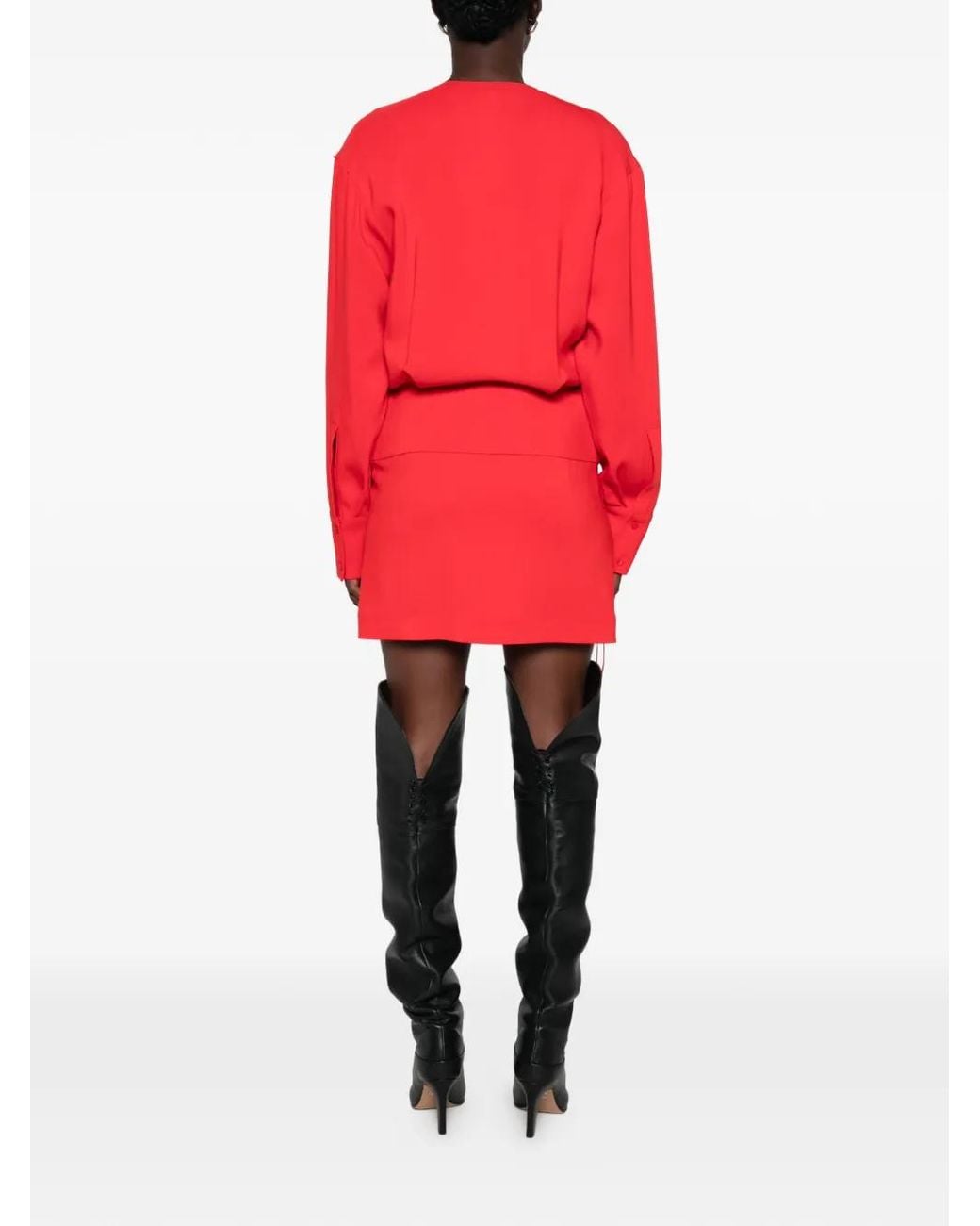 Sportmax Red Etere Wrap-Style Long-Sleeve Mini Dress