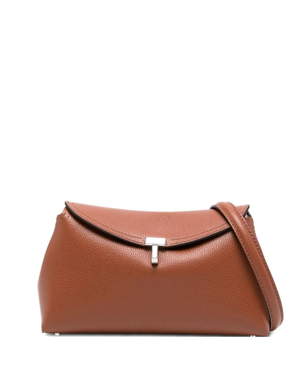 Totême Brown T-Lock Grained-Leather Clutch Bag