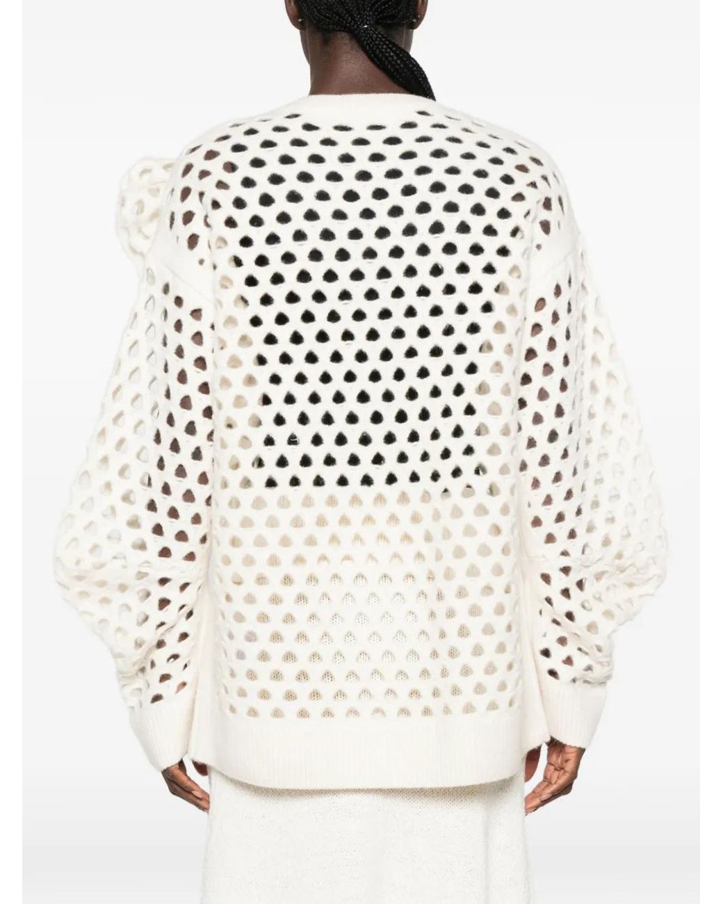 Blumarine White Floral-Appliqué Open-Knit Sweater
