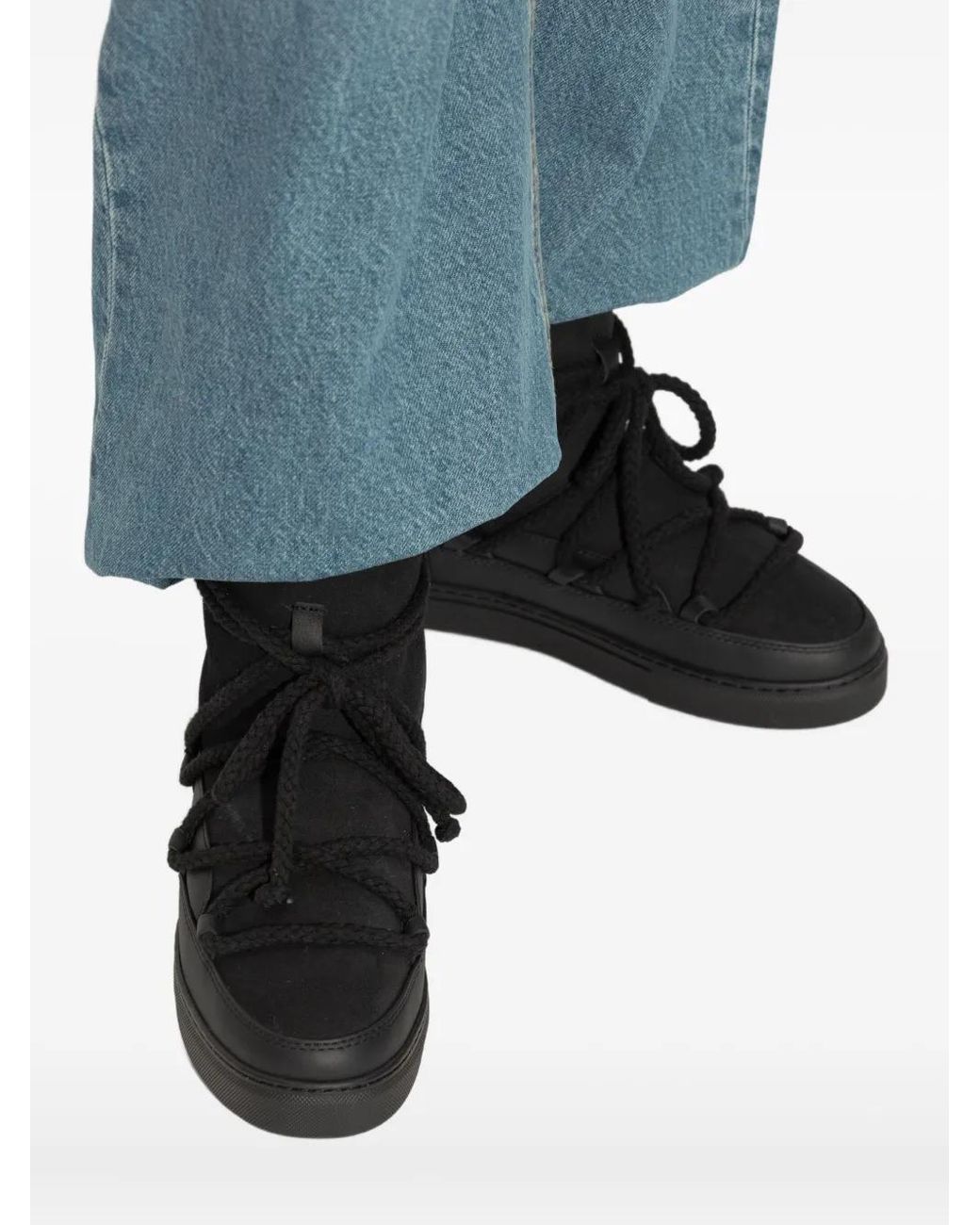 Inuikii Black Rope-Laces Leather Snow Boots