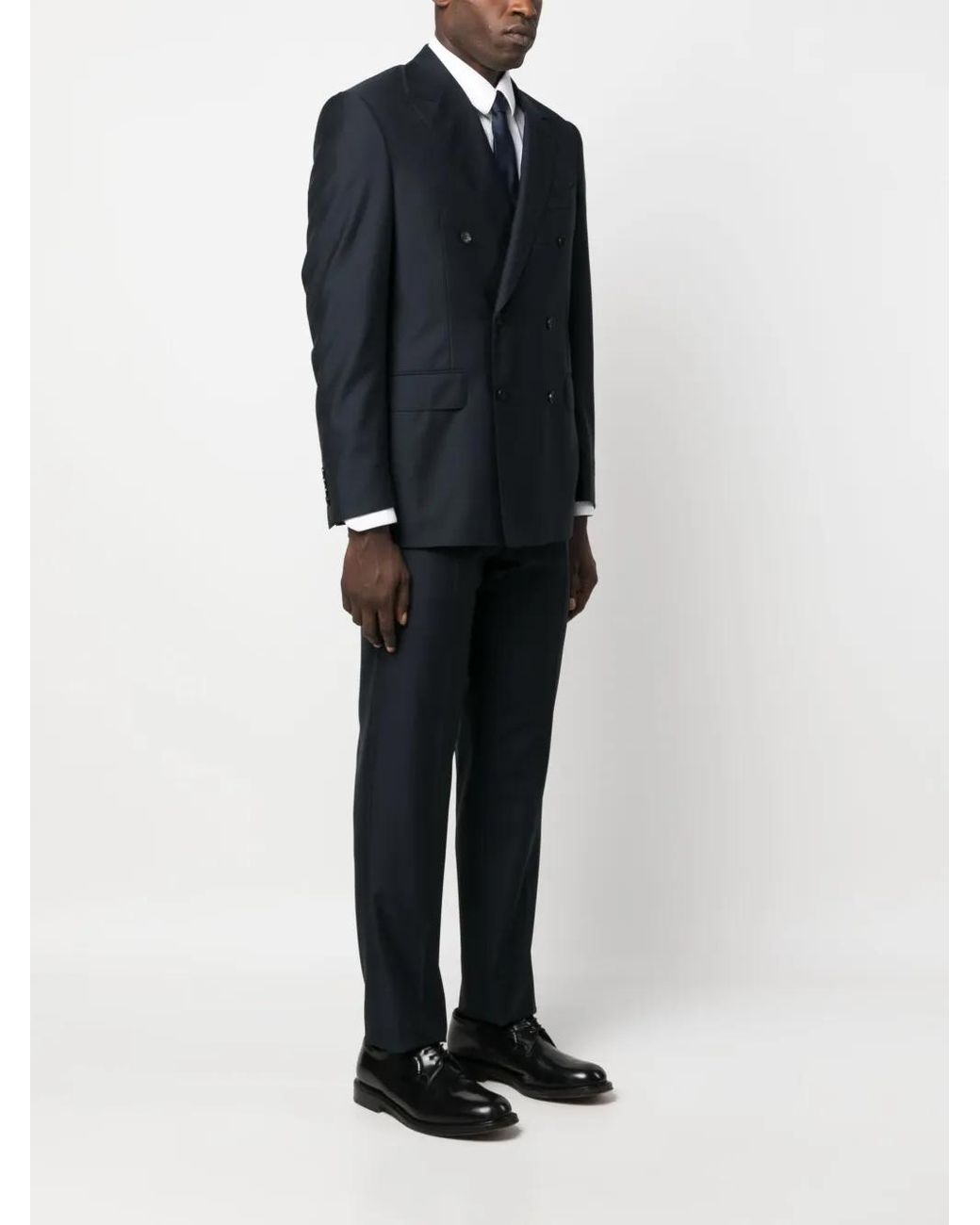 Canali Blue Double-Breasted Wool Suit for men