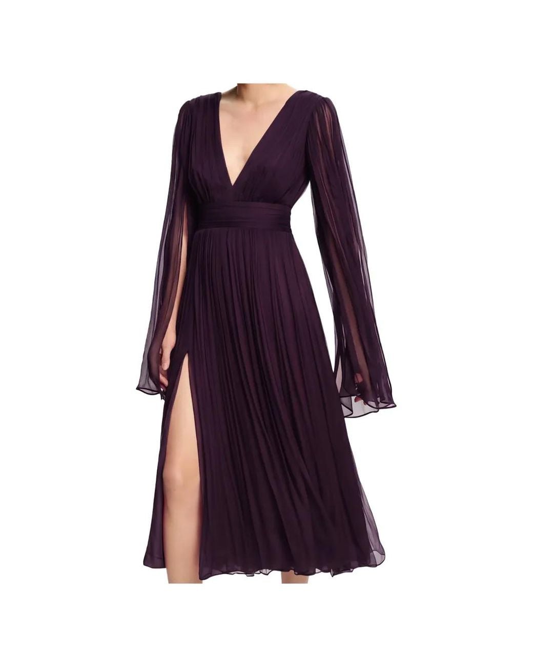 Framboise Purple V-Neck Pleated Silk Midi Dress