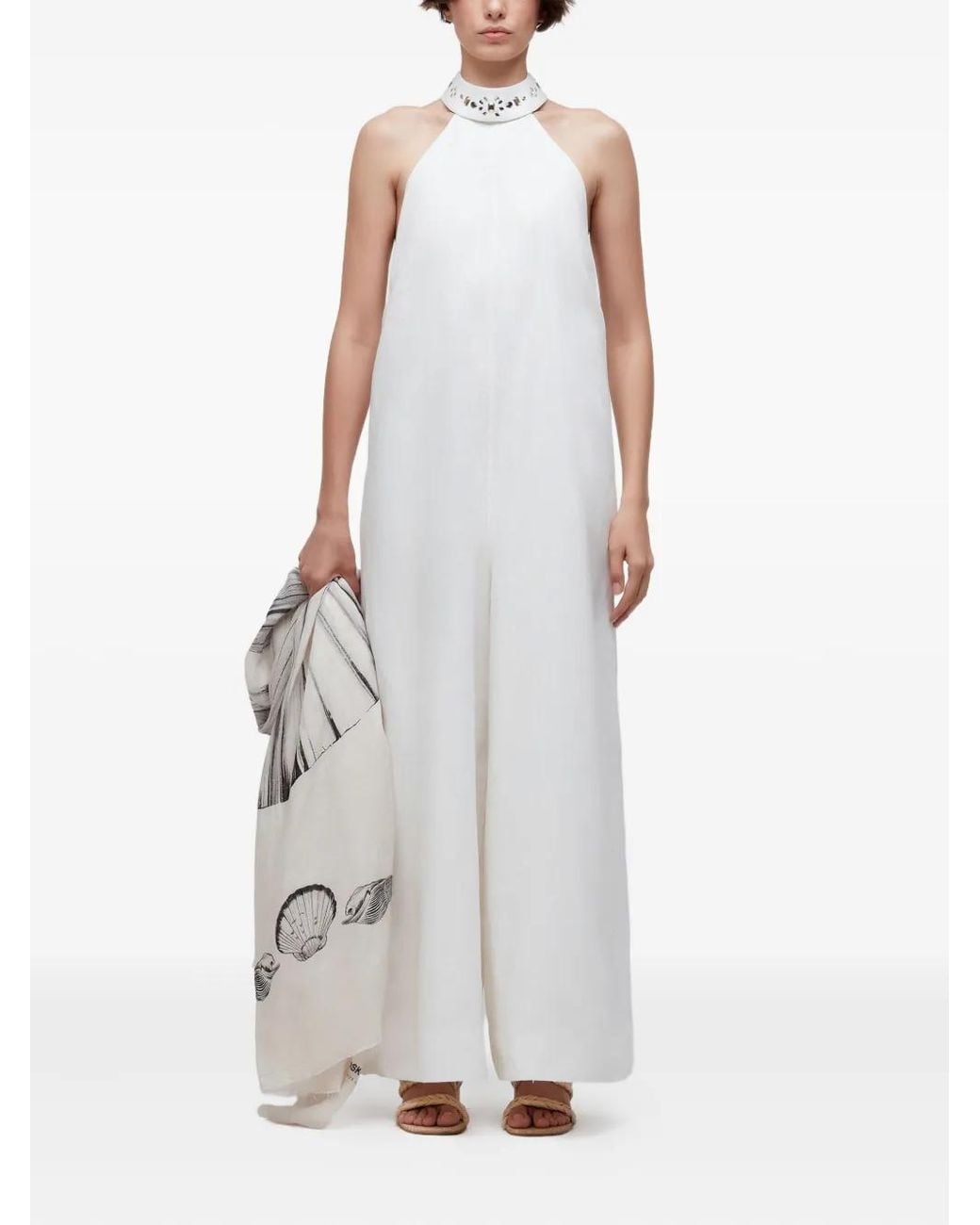Osklen White Crystal-Embellished Halter Jumpsuit