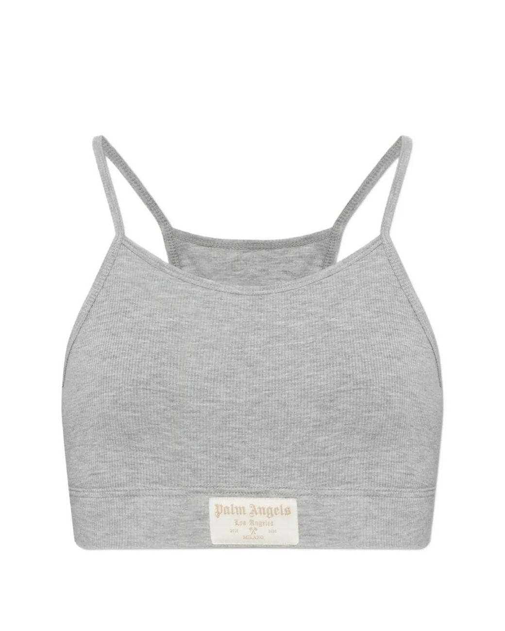 Palm Angels Gray Ribbed Logo-Patch Top