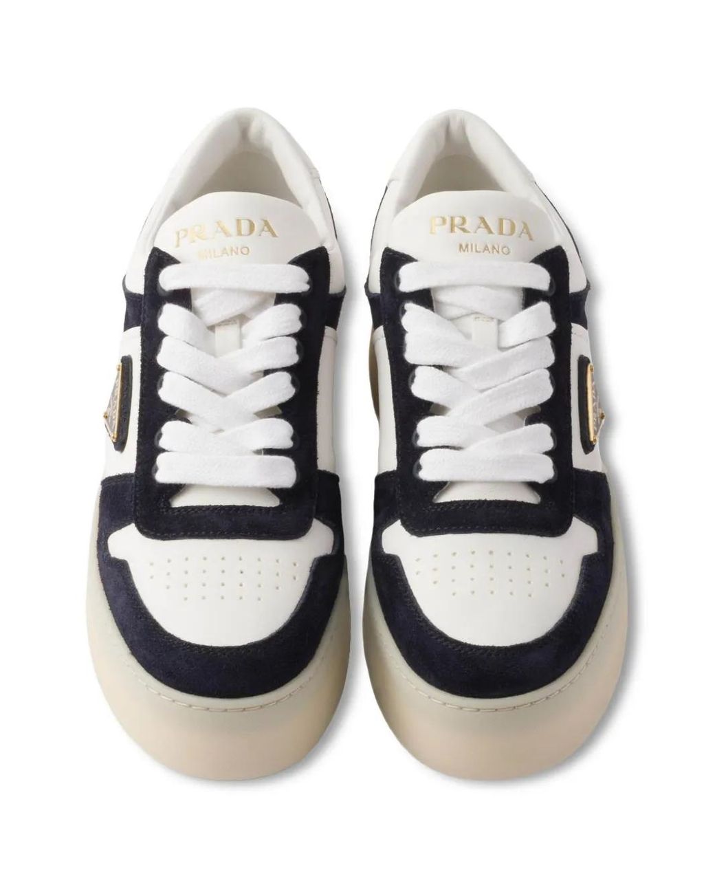 Prada Black Downtown Bold Nappa Leather And Suede Sneakers