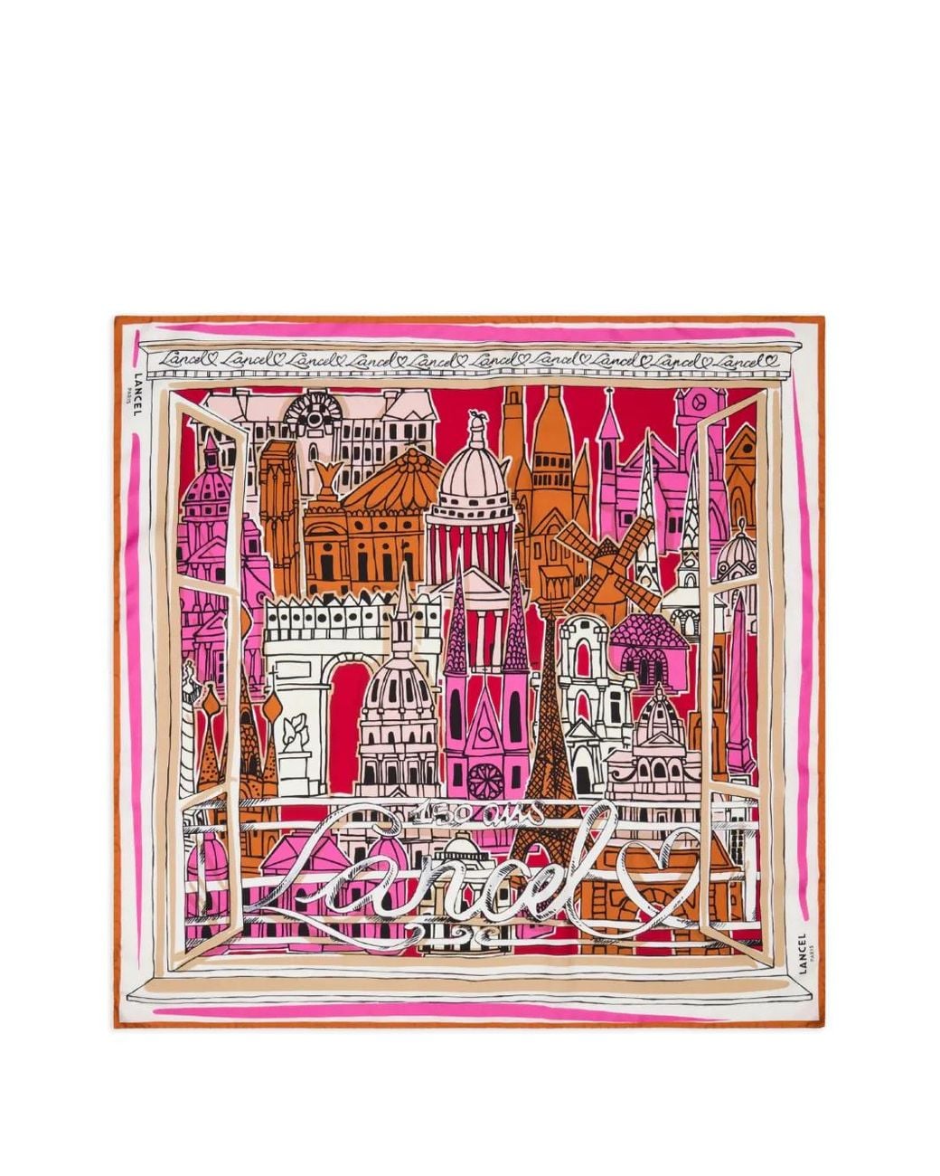 Lancel Red Paris A La Fenetre Printed Scarf