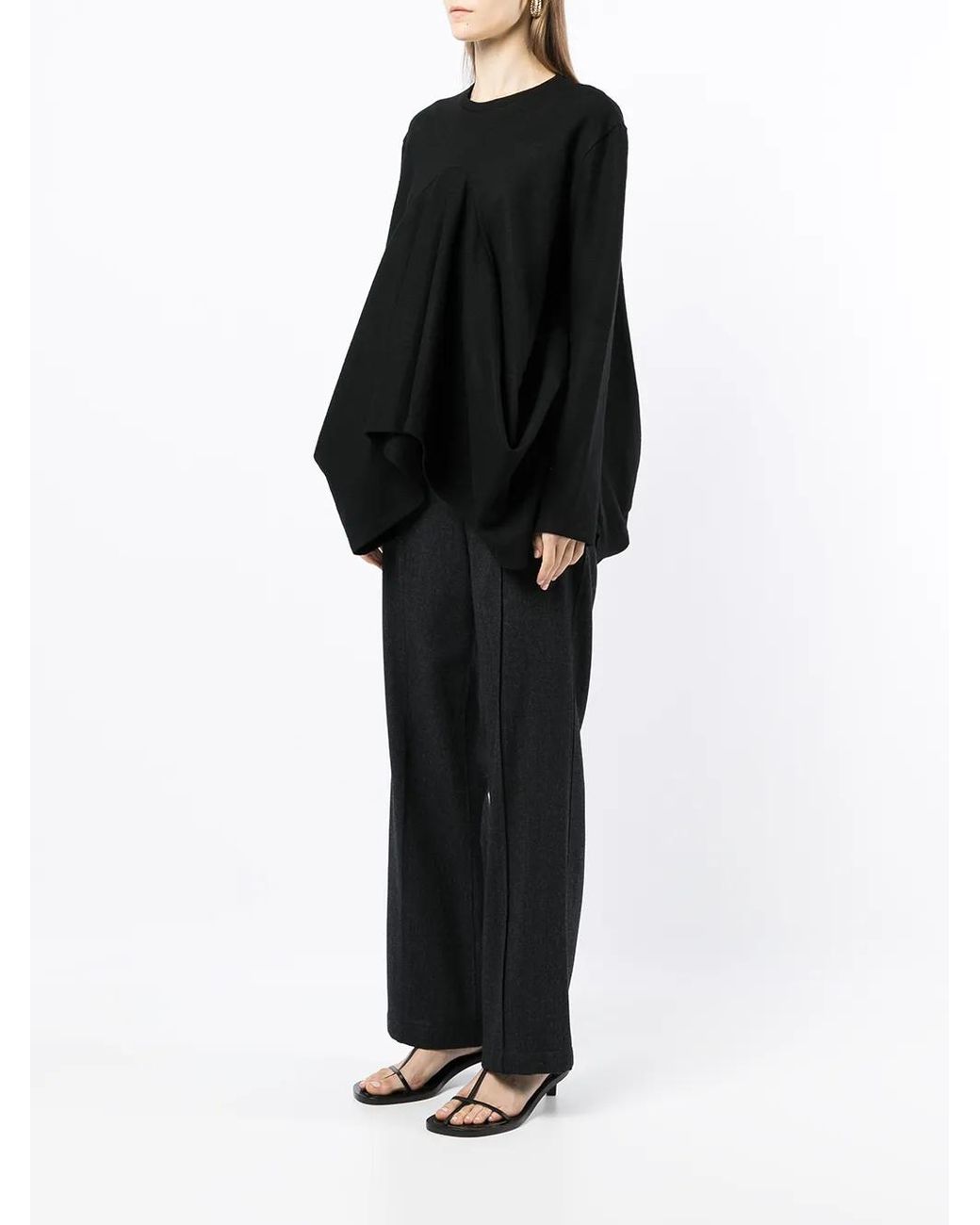 Goen.J Black Structured Draped Jersey Top