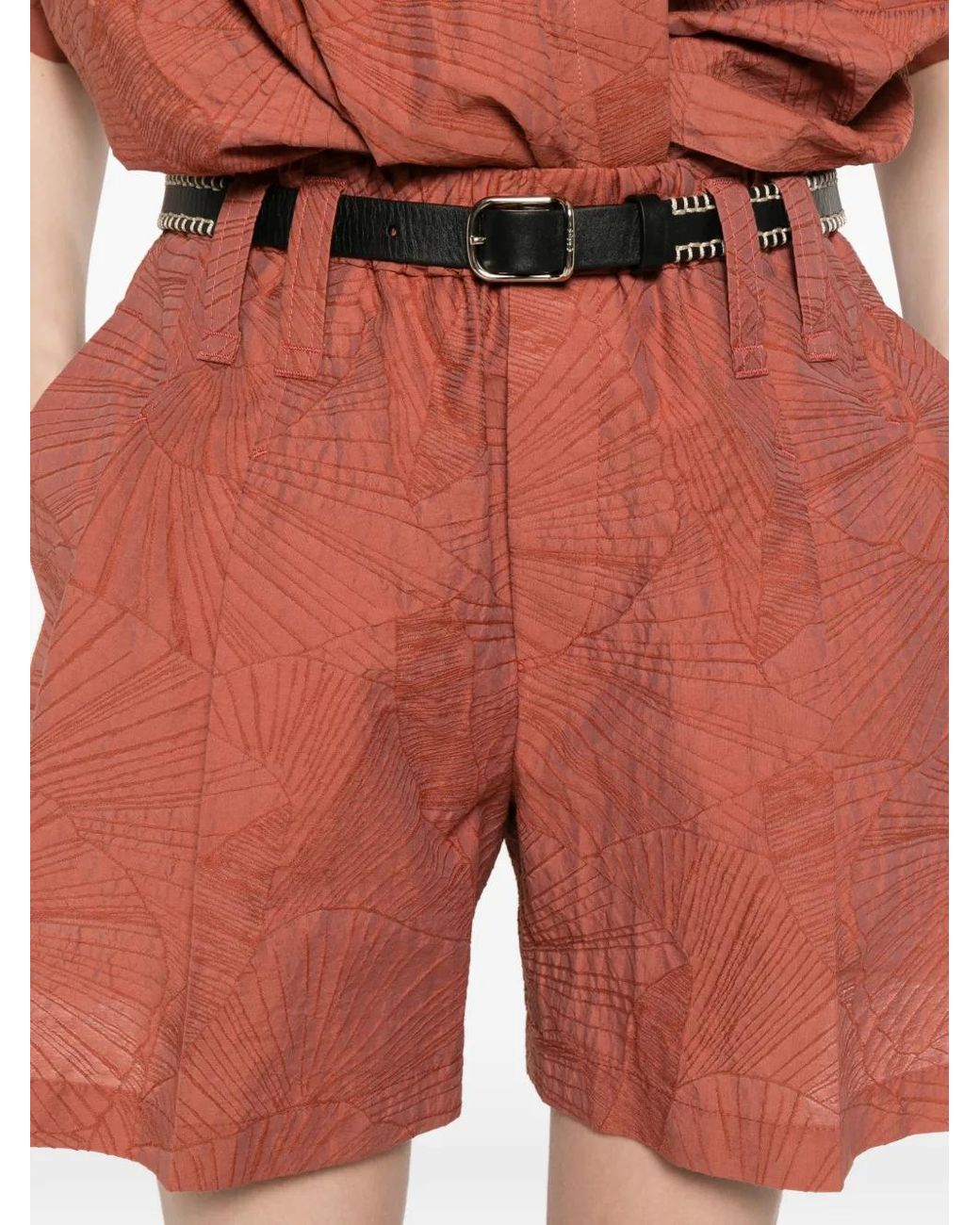 Brunello Cucinelli Red Geometric Pattern Shorts
