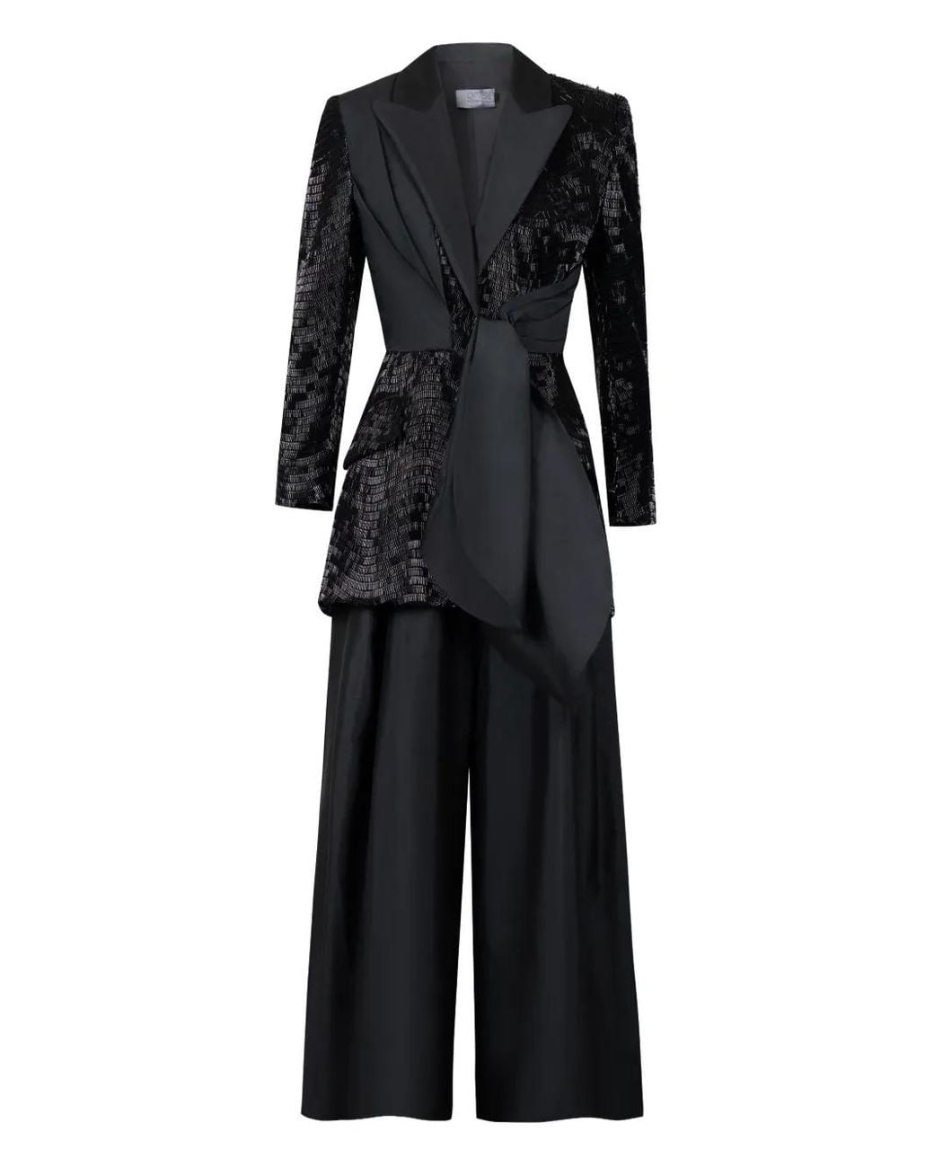 Gaby Charbachy Black Sequin-Embellished Wide-Leg Suit