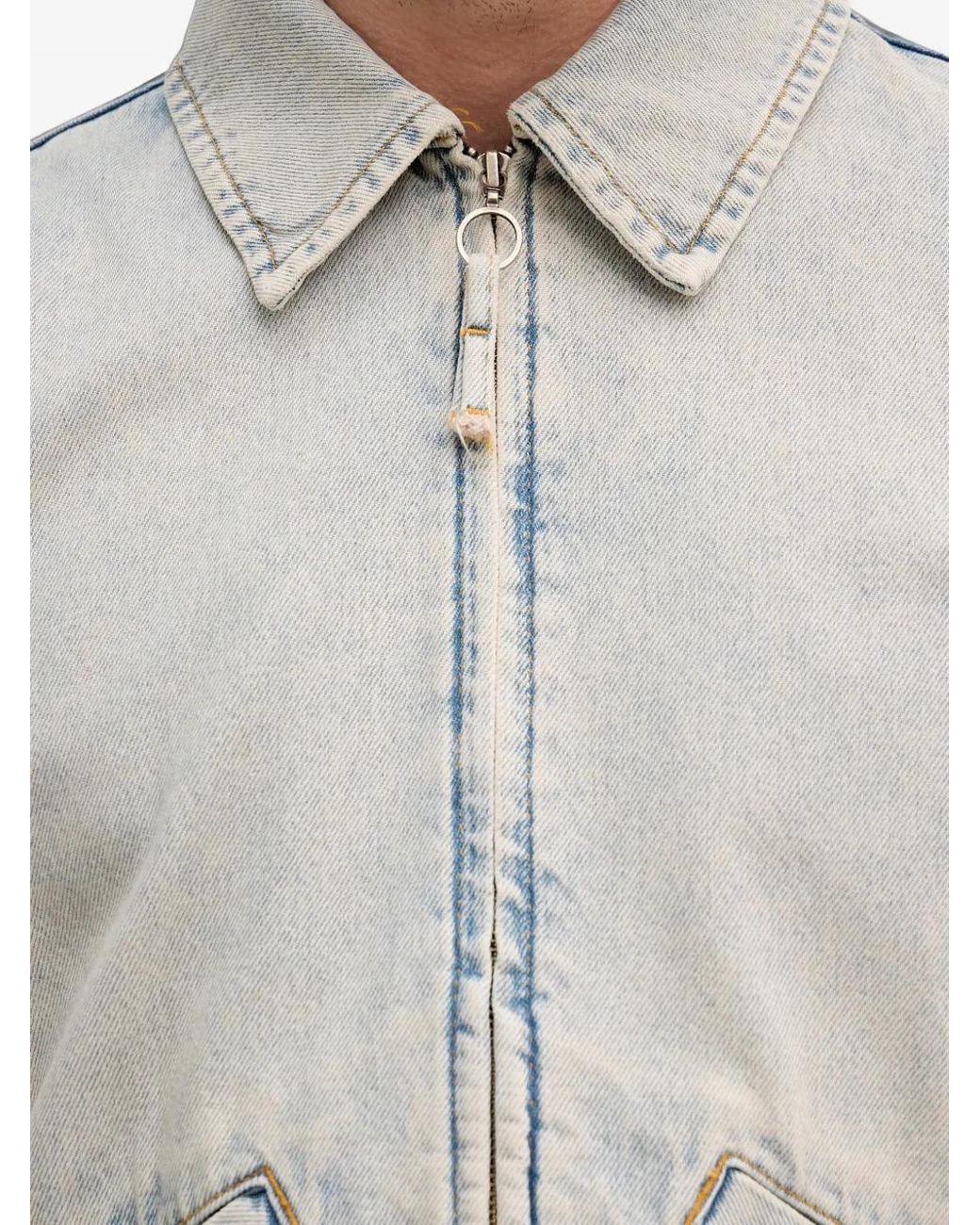 Sisley Gray Acid-Wash Zip-Up Denim Jacket for men