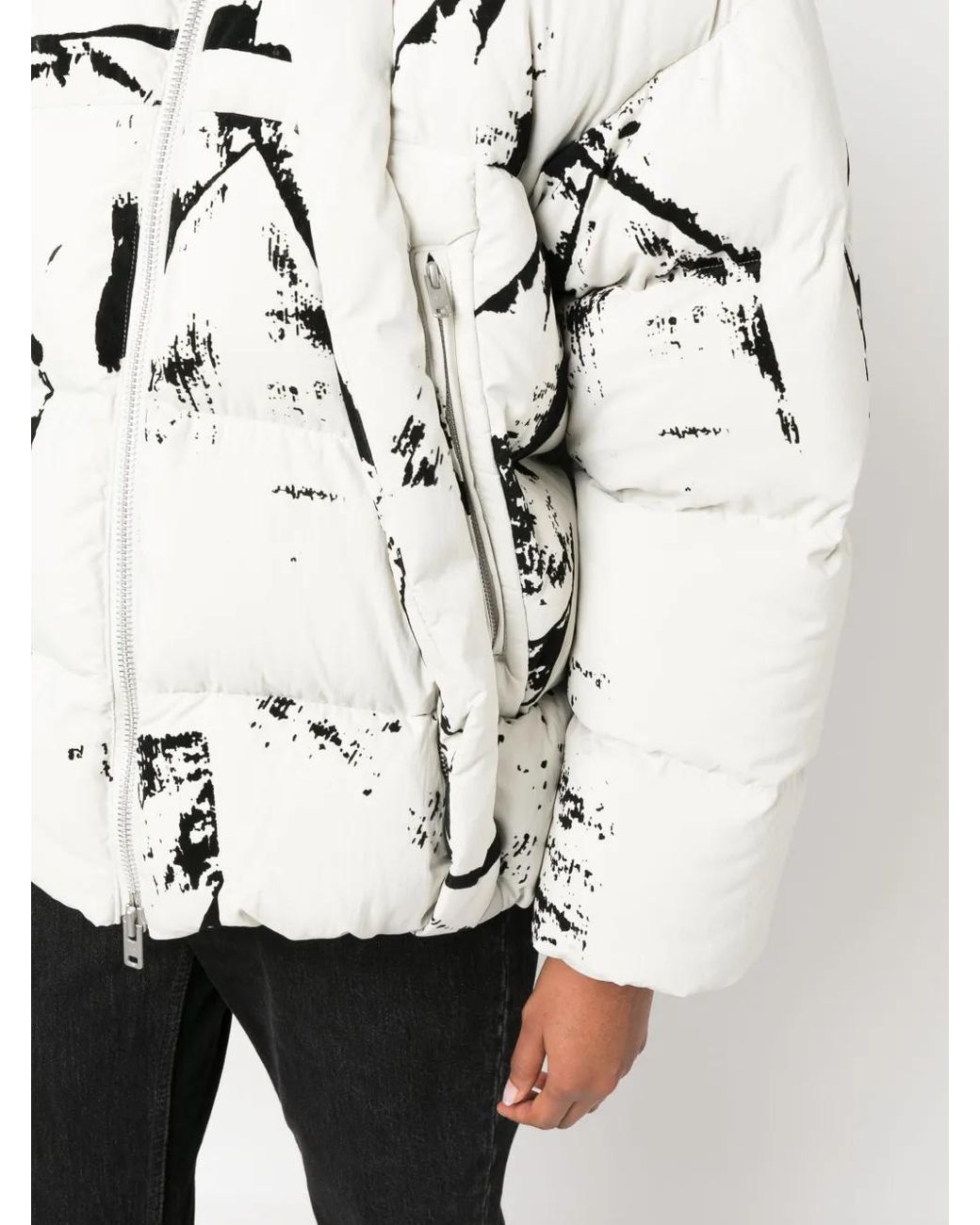 Y-3 White Paint Splatter-Print Puffer Jacket
