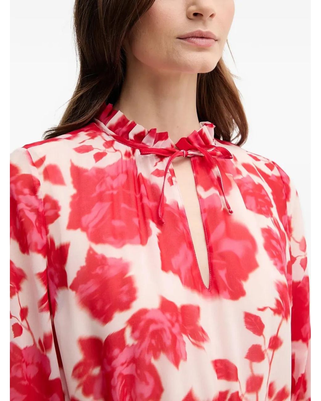 MARC AUREL Red Ruffled Floral-Print Midi Dress