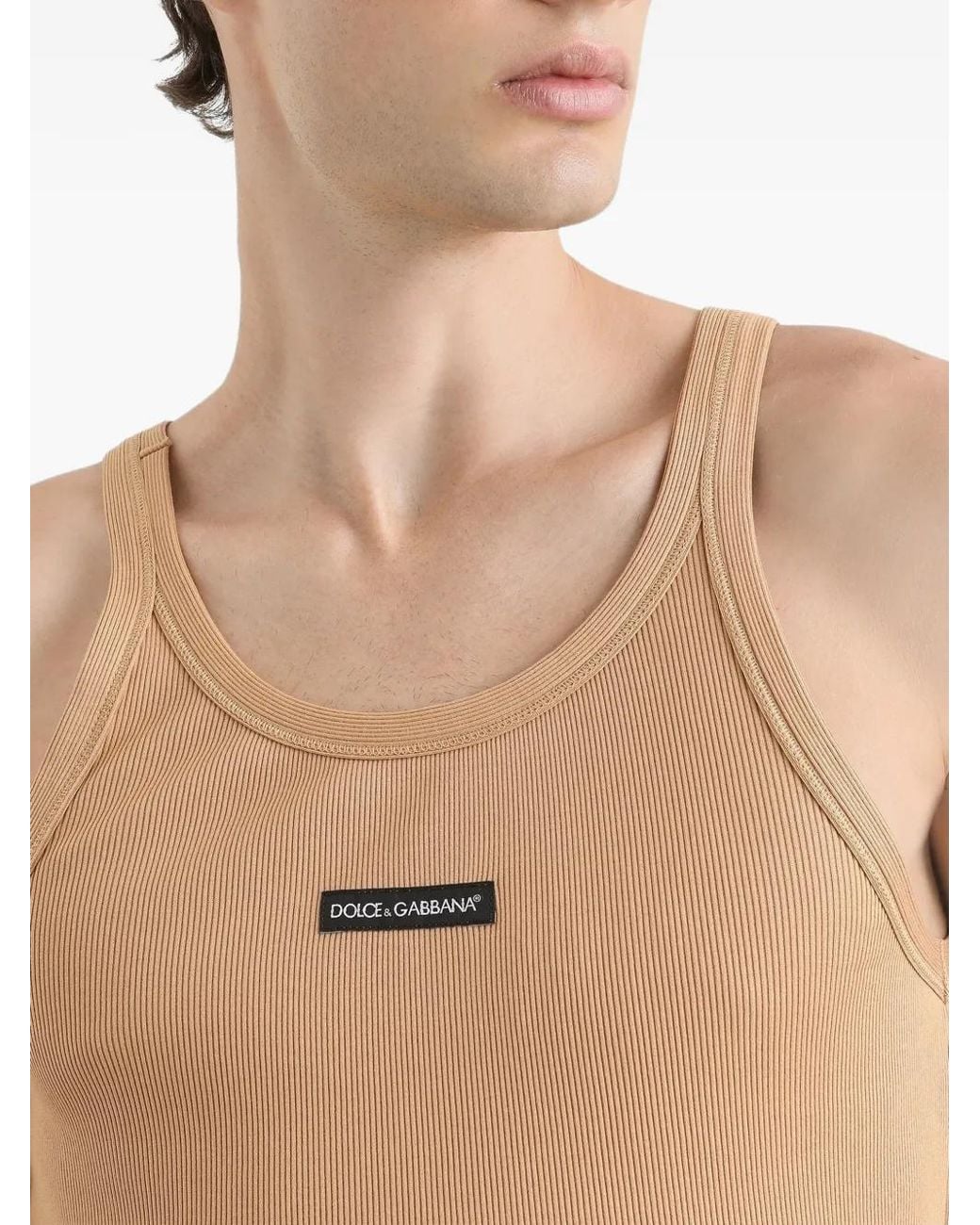 Dolce & Gabbana Natural Cotton Tank Top With Label for men
