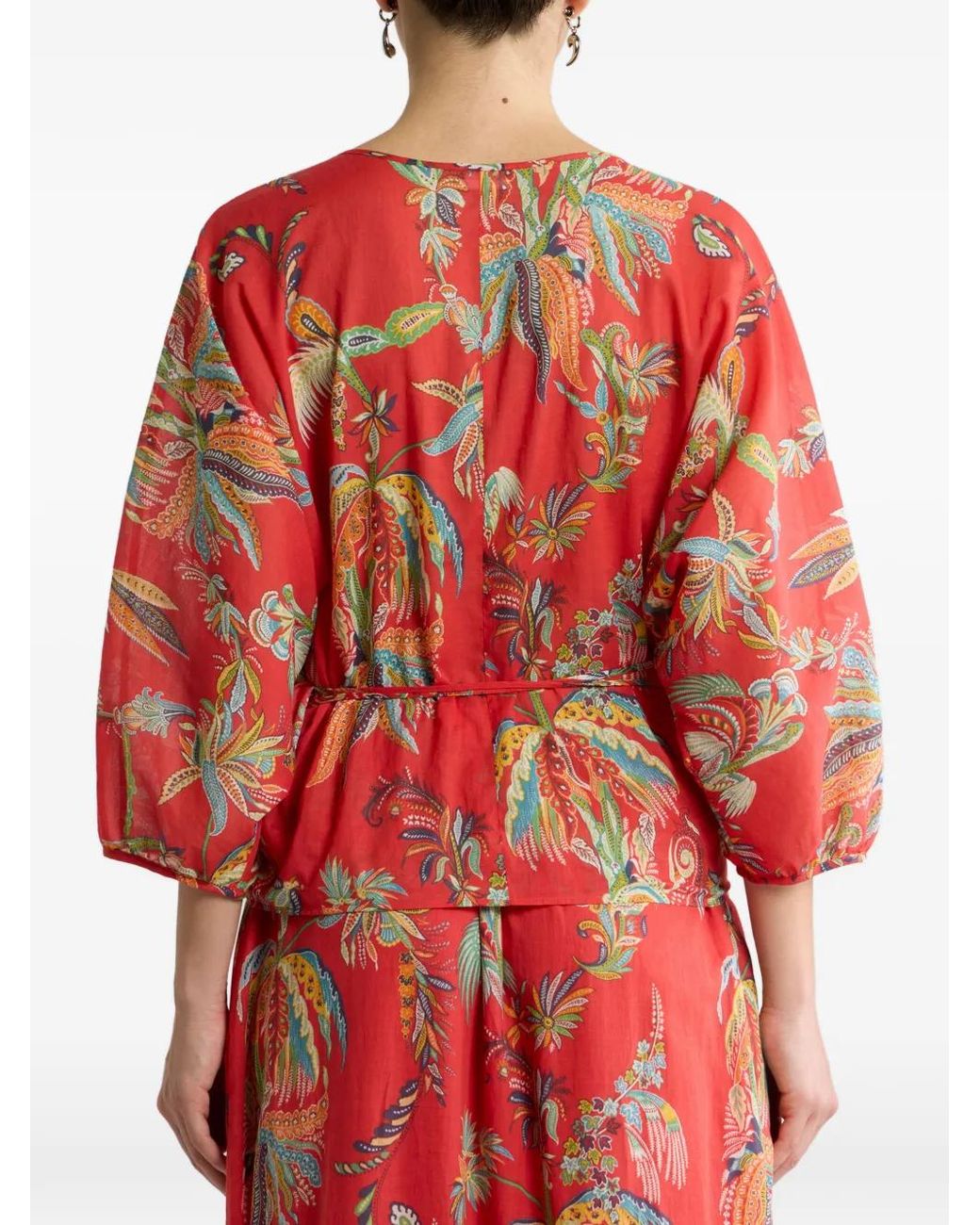 Etro Red Paisley-Print Ruffled Blouse