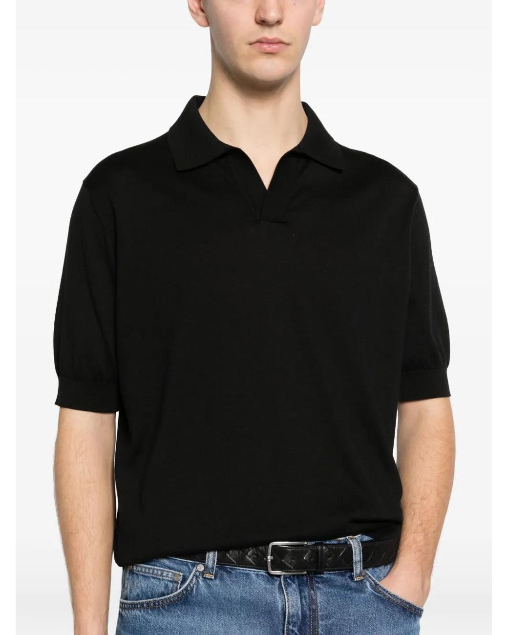Lardini Black Knit Polo Shirt for men