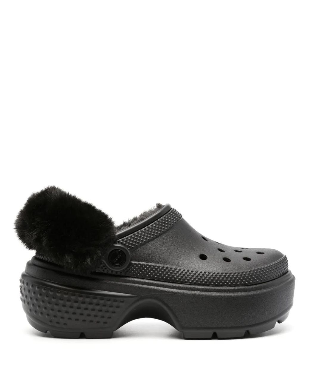 CROCSTM Black Faux-Fur Platform Clogs