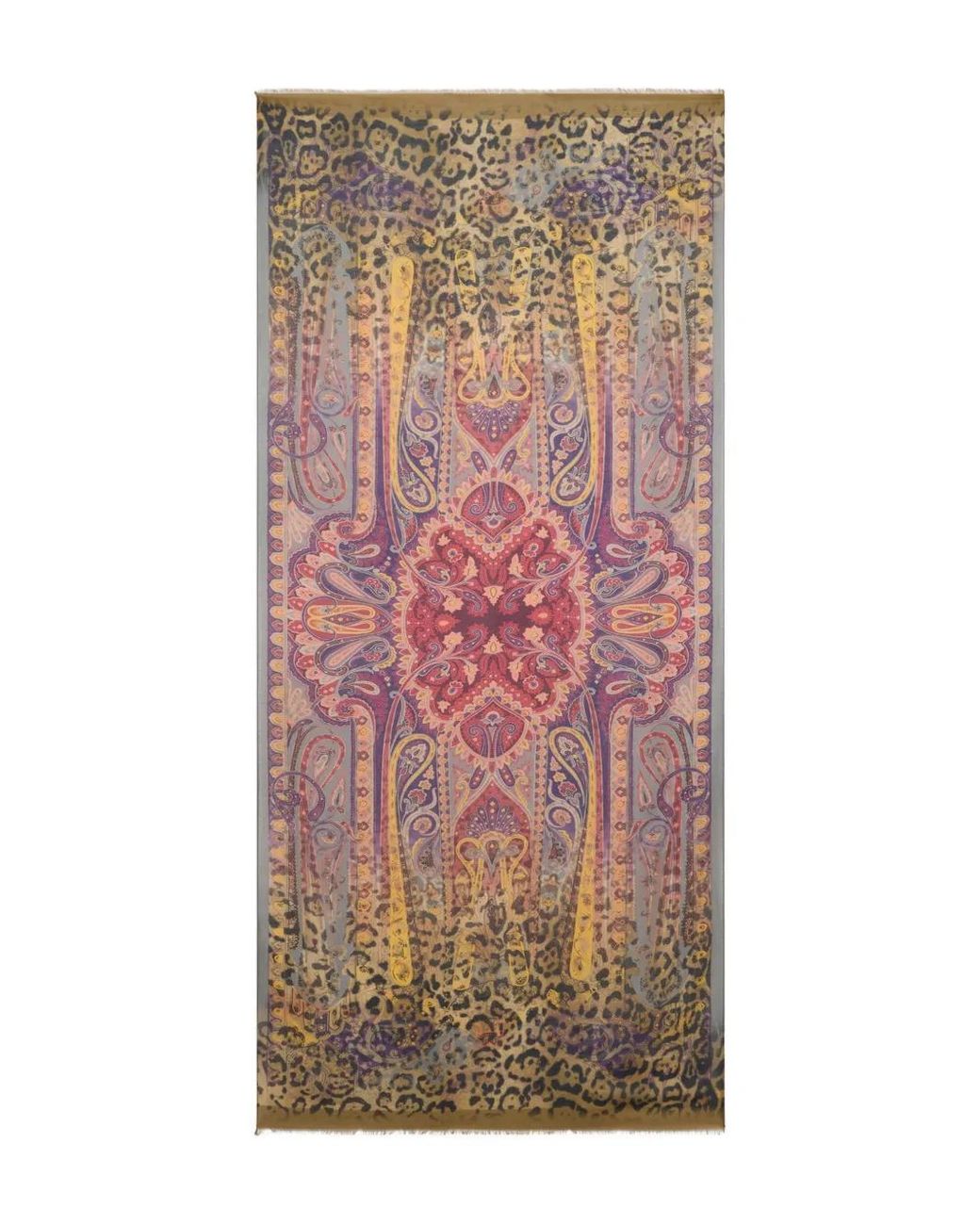 Etro Pink Wool-Blend Scarf With Degradé Animal Motif for men