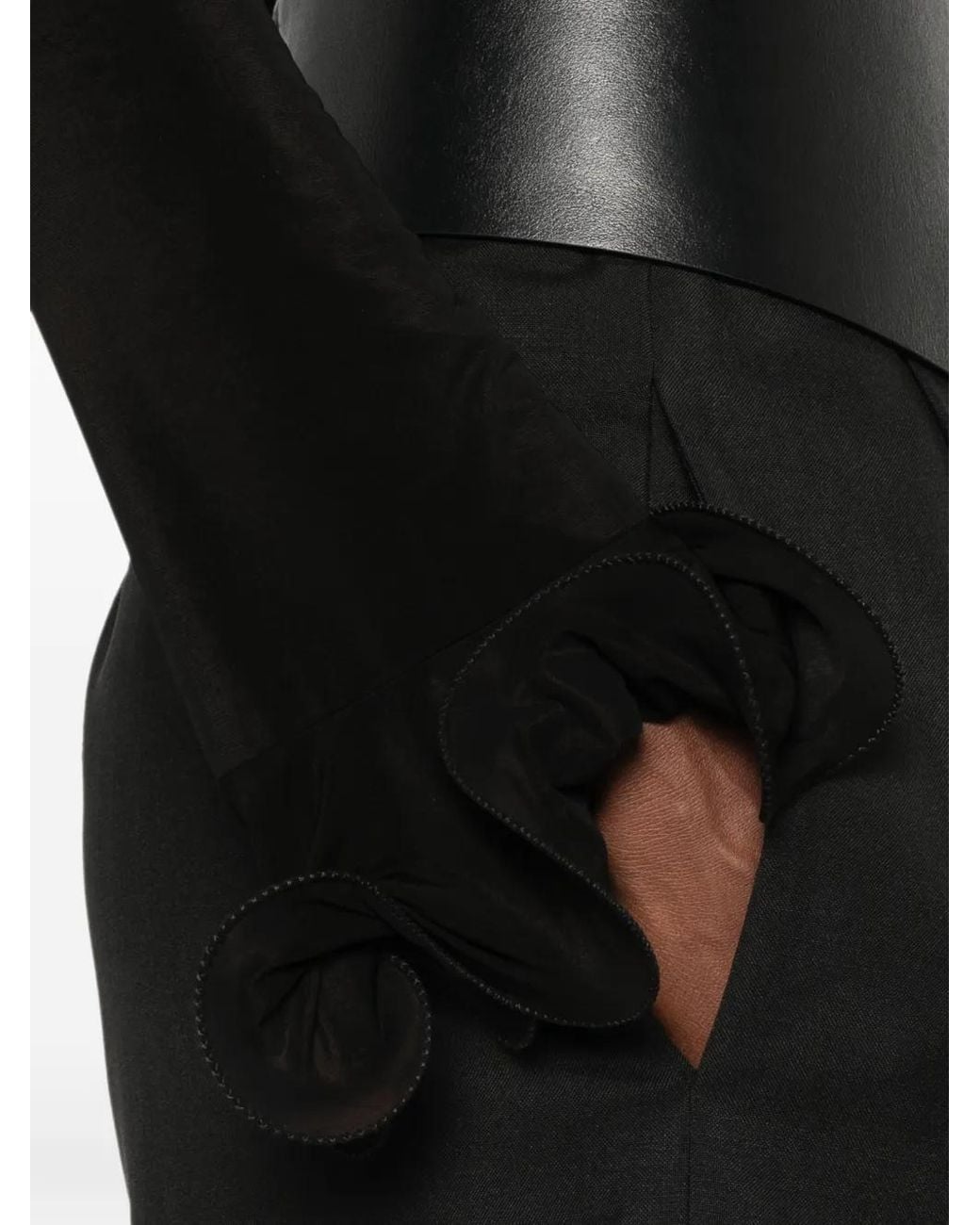 Moschino Black Crew Neck Top With Ruffled Cuffs