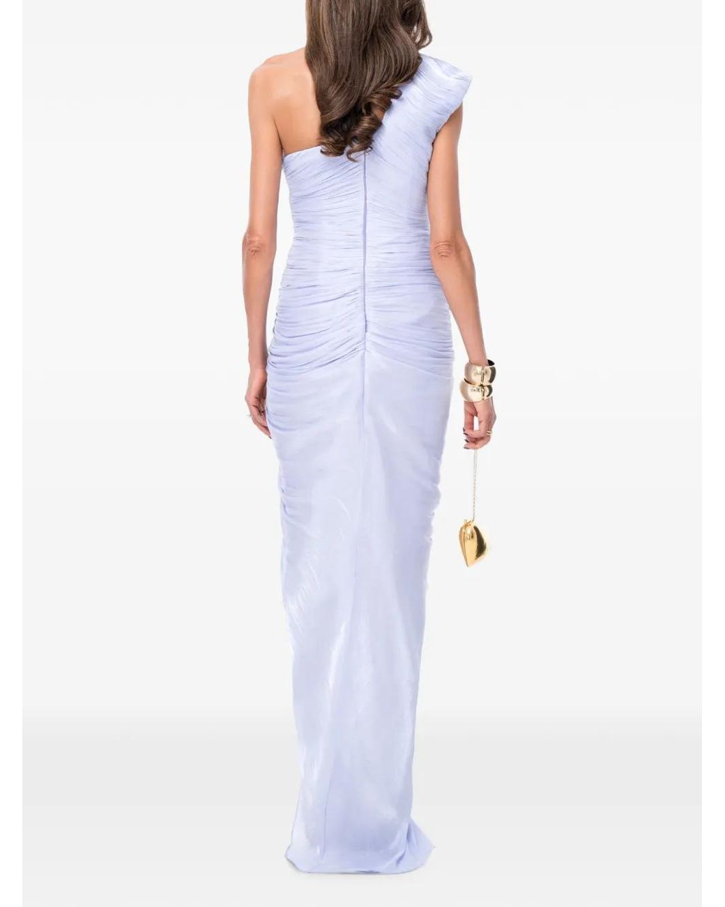 Ana Radu White Celeste One-Shoulder Ruched Gown