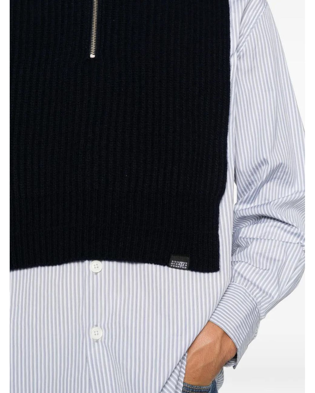 MM6 by Maison Margiela Black Ribbed-Knit Half-Zip Sweater for men