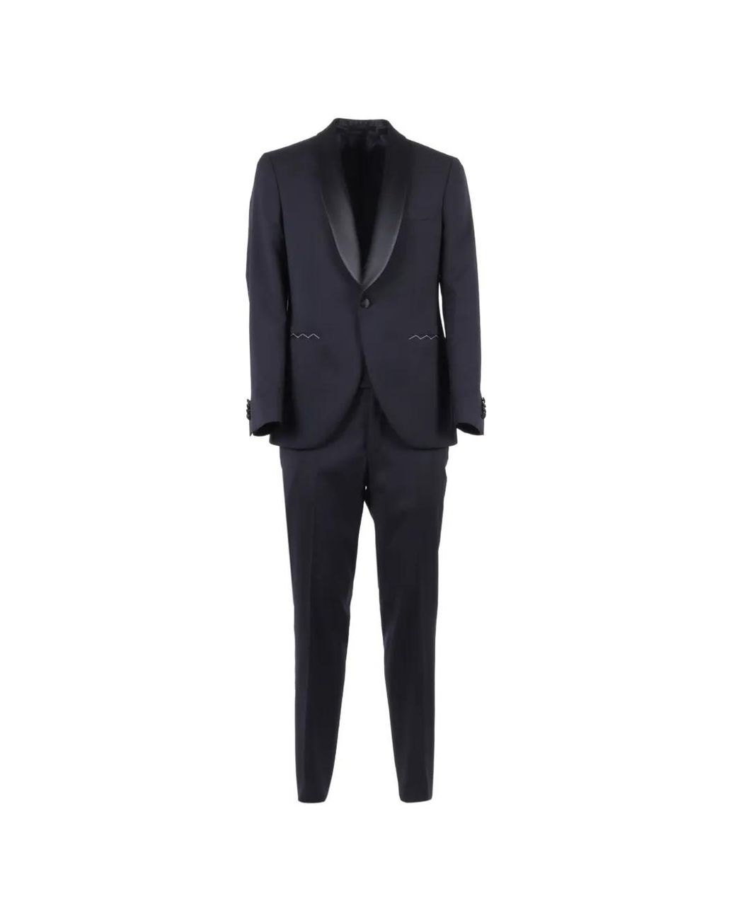 Luigi Bianchi Blue Shawl-Collar Zig-Zag Suit for men