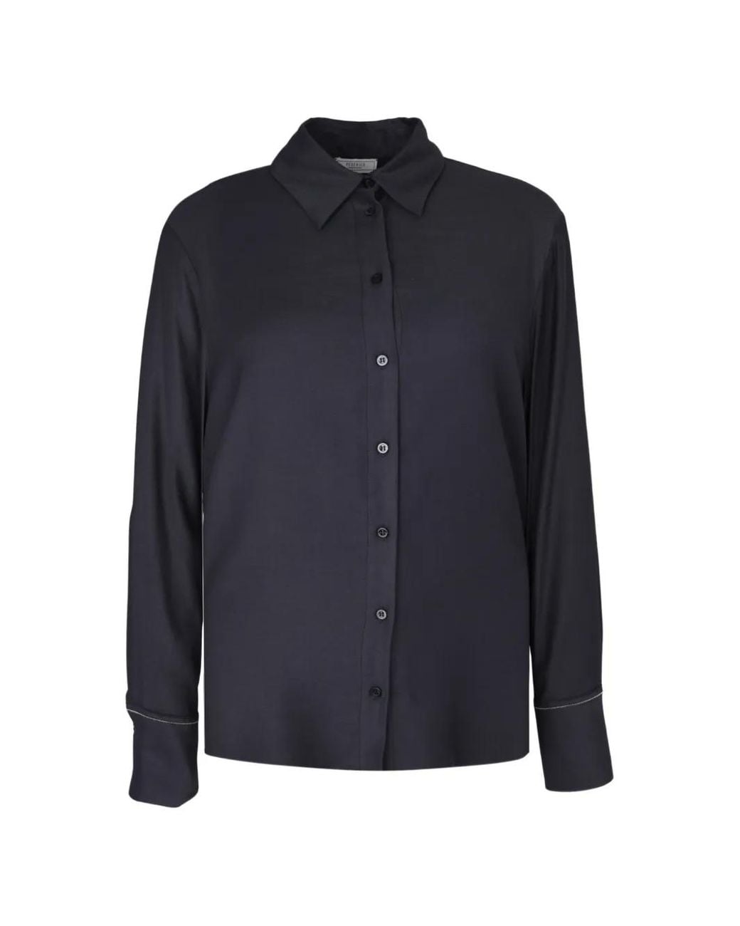 Peserico Blue Contrast-Trim Button-Down Shirt