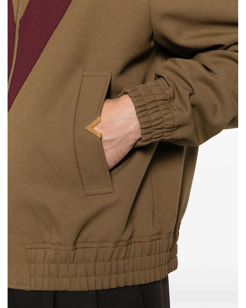 Valentino Garavani Brown V-Detail Zip-Up Jacket for men