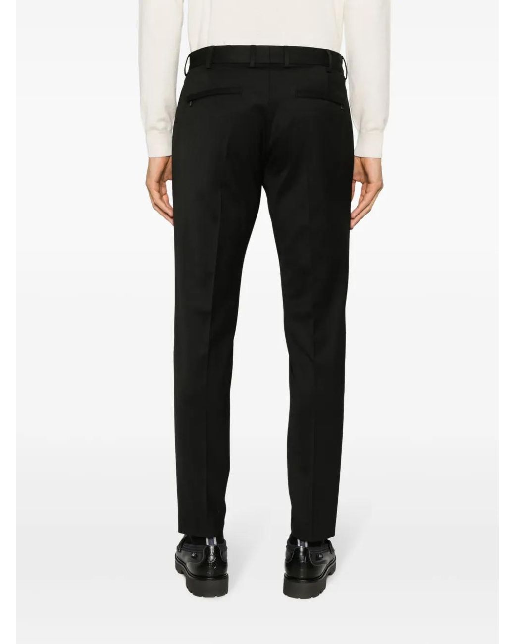 PT Torino Black Mid-Rise Slim-Cut Trousers for men