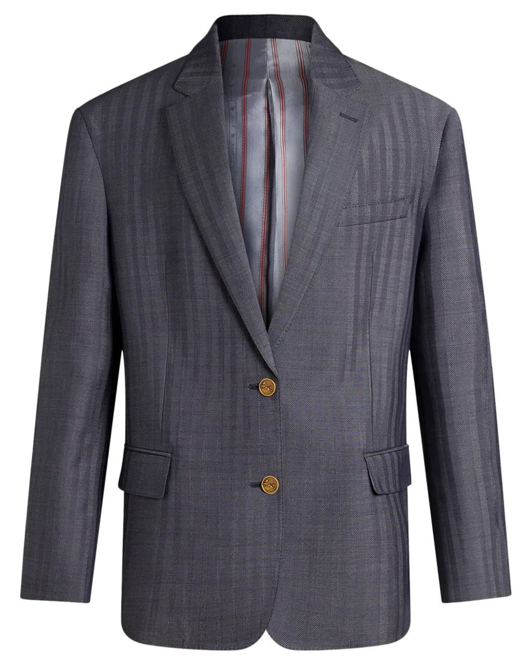 Etro Blue Logo-Engraved Buttons Oversized Jacket