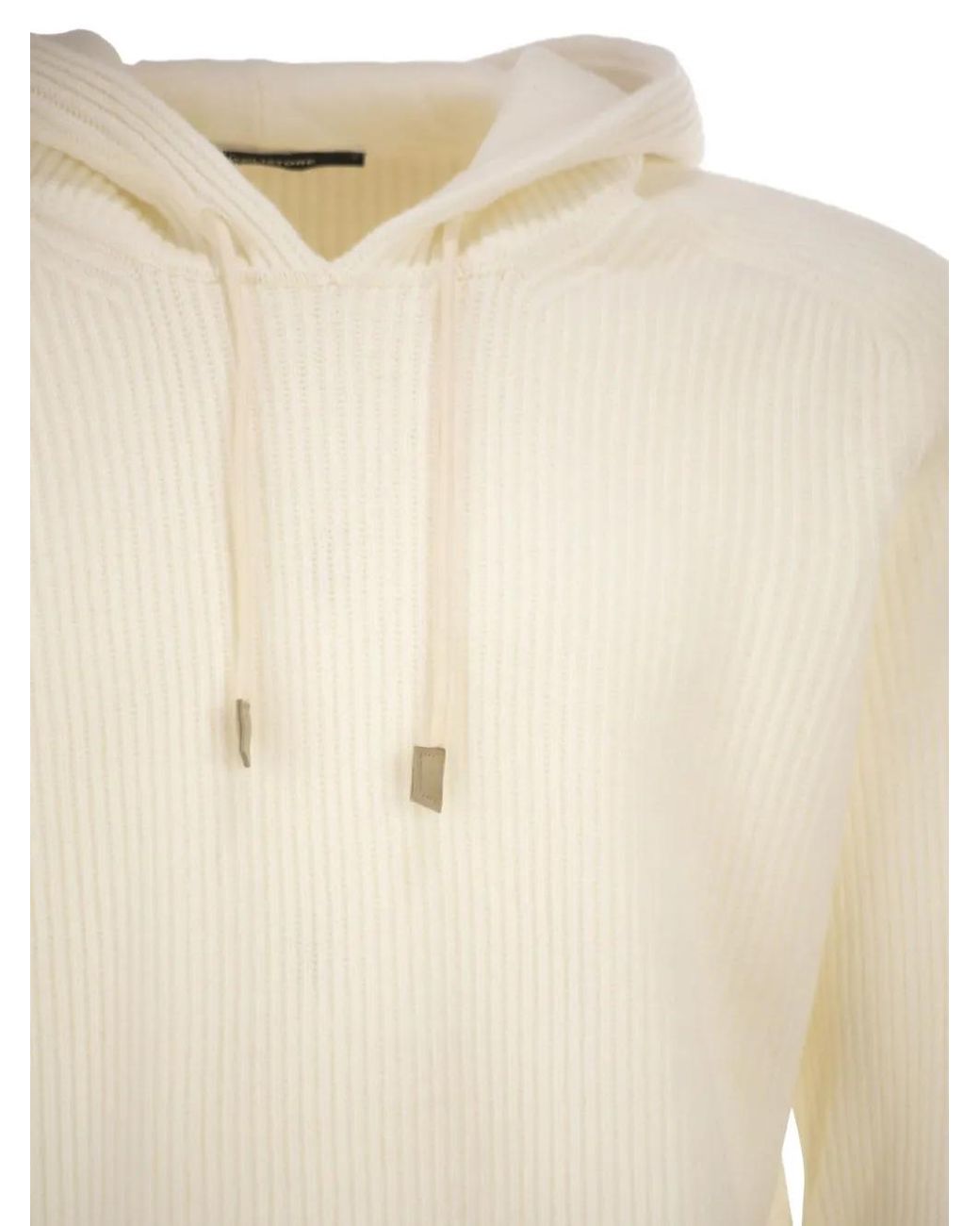 Tagliatore White Ribbed Hooded Sweater for men