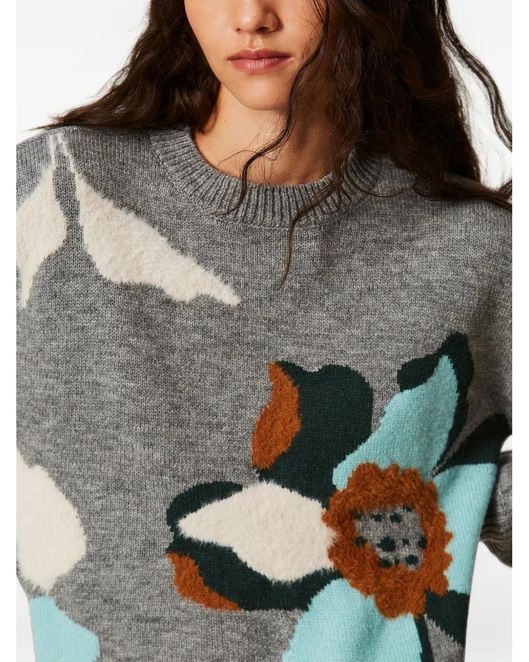 Twinset Gray Jumper With Inlaid Flower