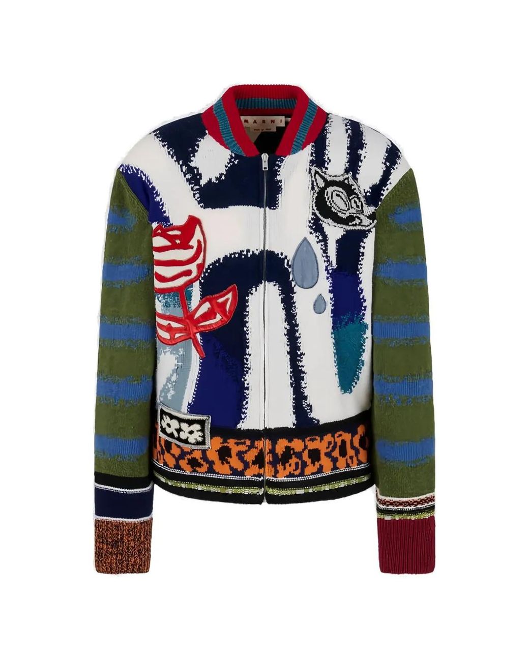 Marni Blue Graphic-Print Zip-Up Cardigan for men