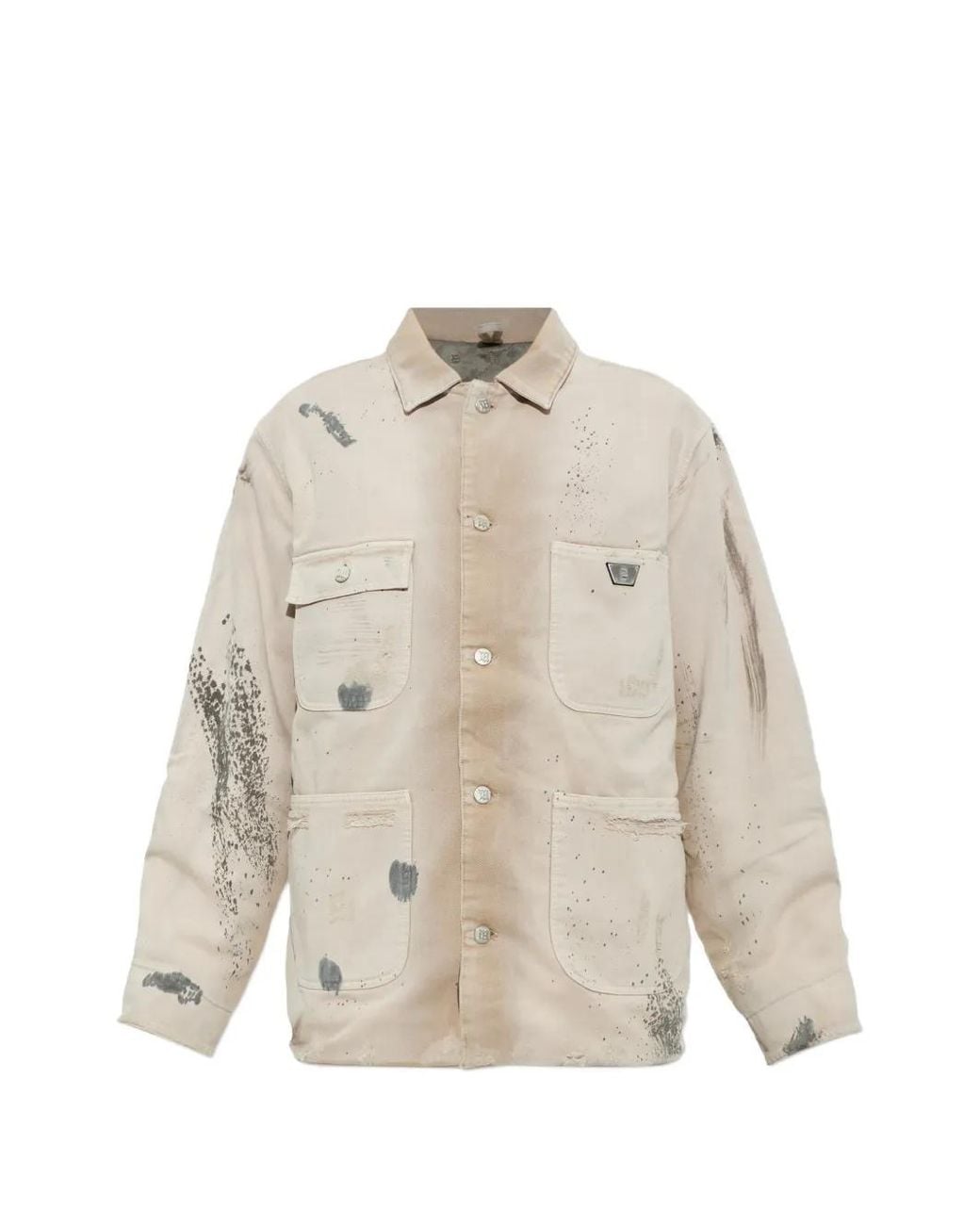 M I S B H V Natural Marfa Paint-Splatter Distressed Denim Jacket for men