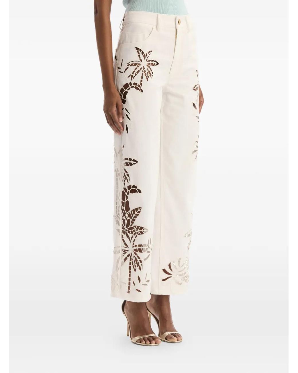 Oscar de la Renta White Pantalon En Jean À Taille Haute