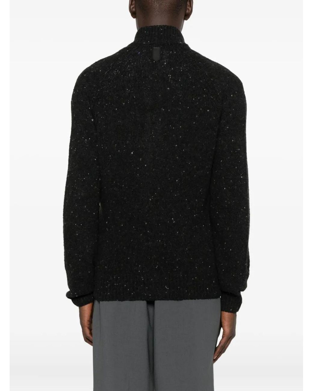 Canali Black Speckled Zip-Up Cardigan for men