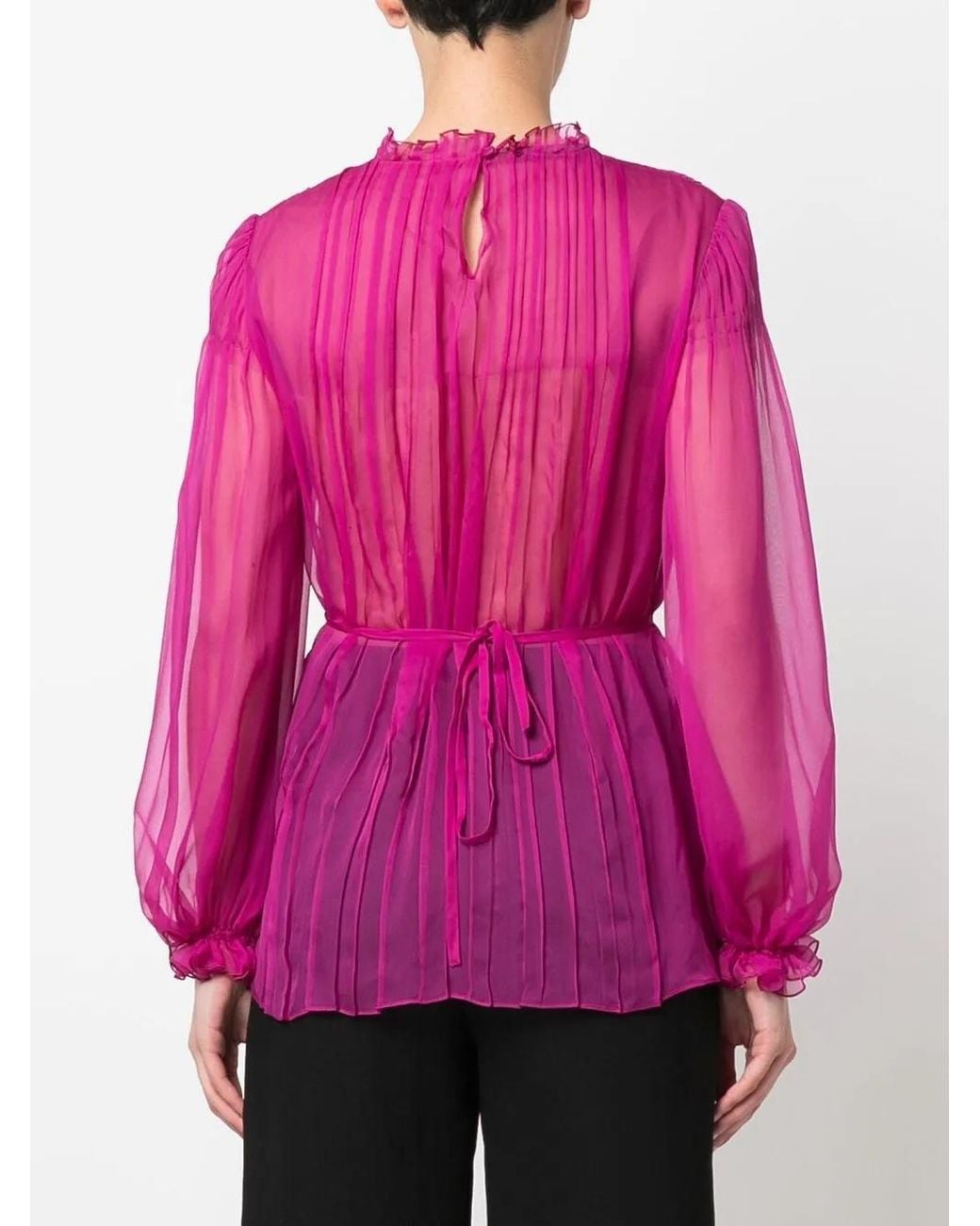 Alberta Ferretti Pink Pleated Long-Sleeve Blouse