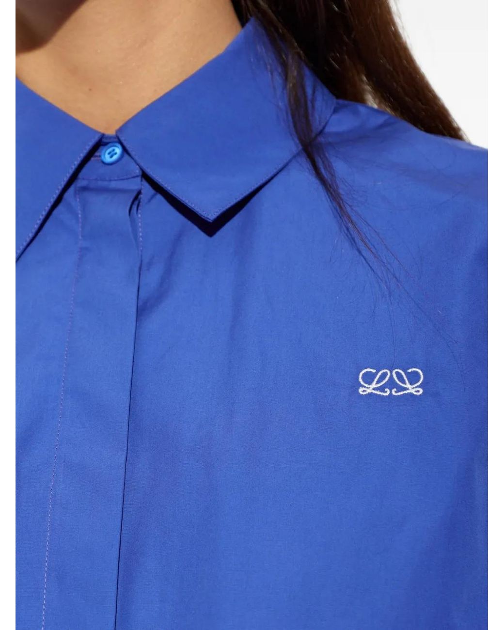 Loewe Blue Anagram-Embroidered Cropped Shirt