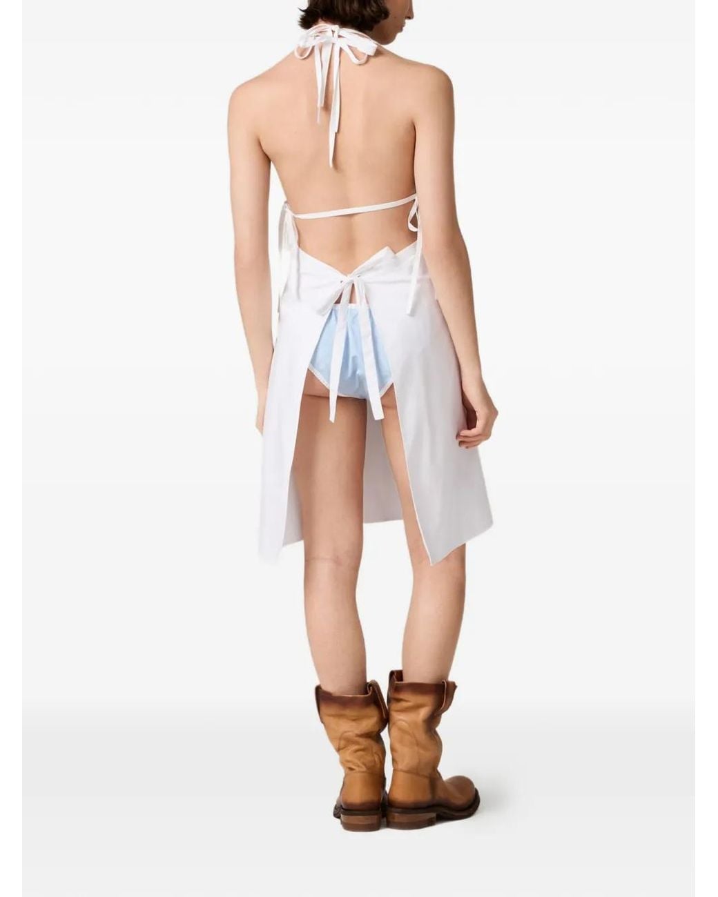 Miu Miu White Solid Halter Neck Mini Dress