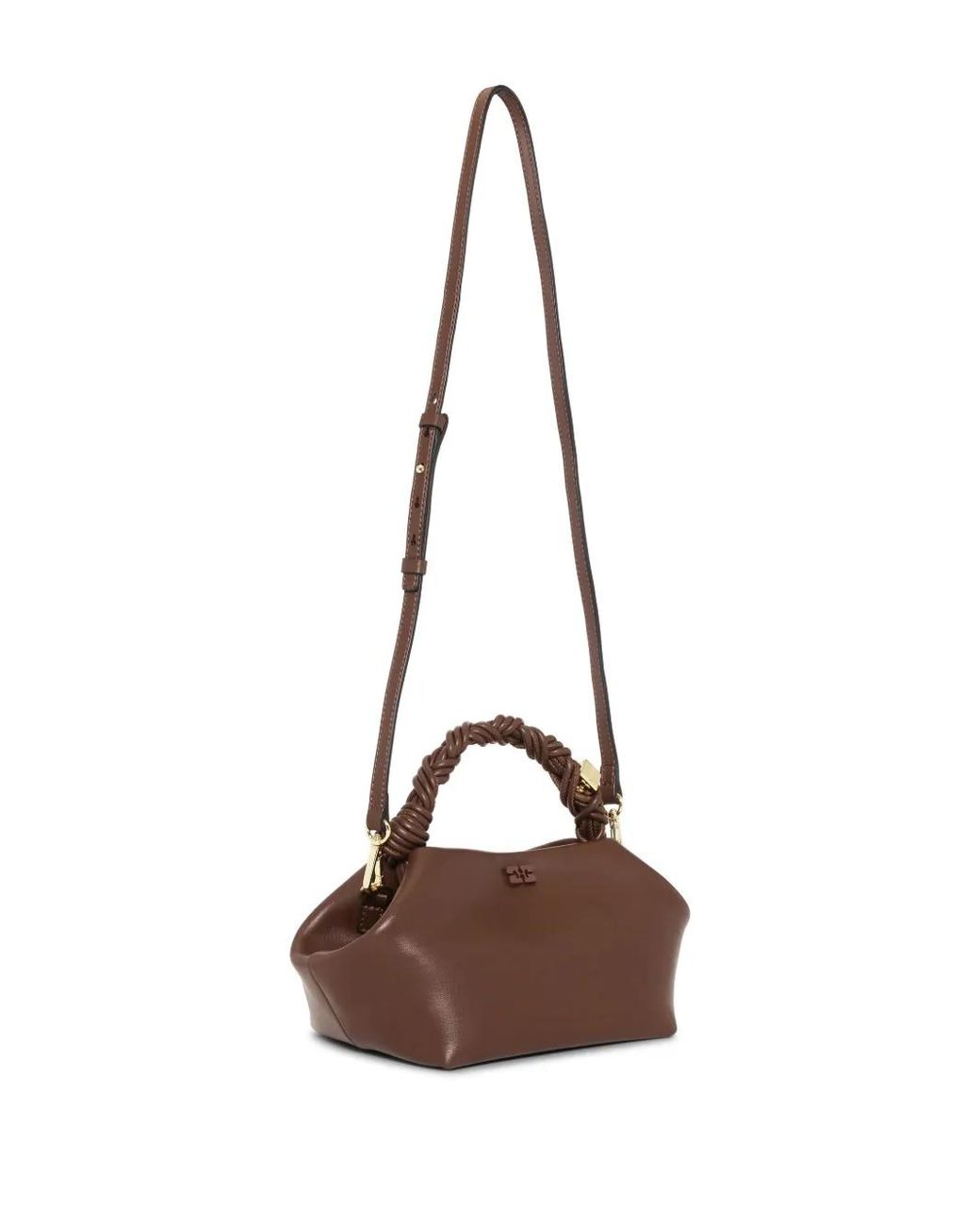 Ganni Brown Small Bou Braided-Handle Tote Bag