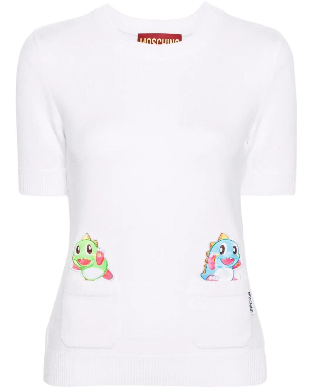 Moschino White Logo-Tag Short-Sleeve Top