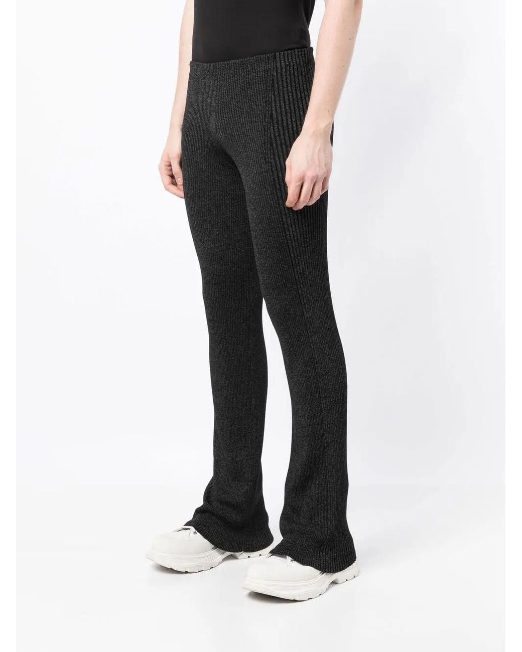 Dion Lee Black Marl-Knit Ribbed Flared Trousers